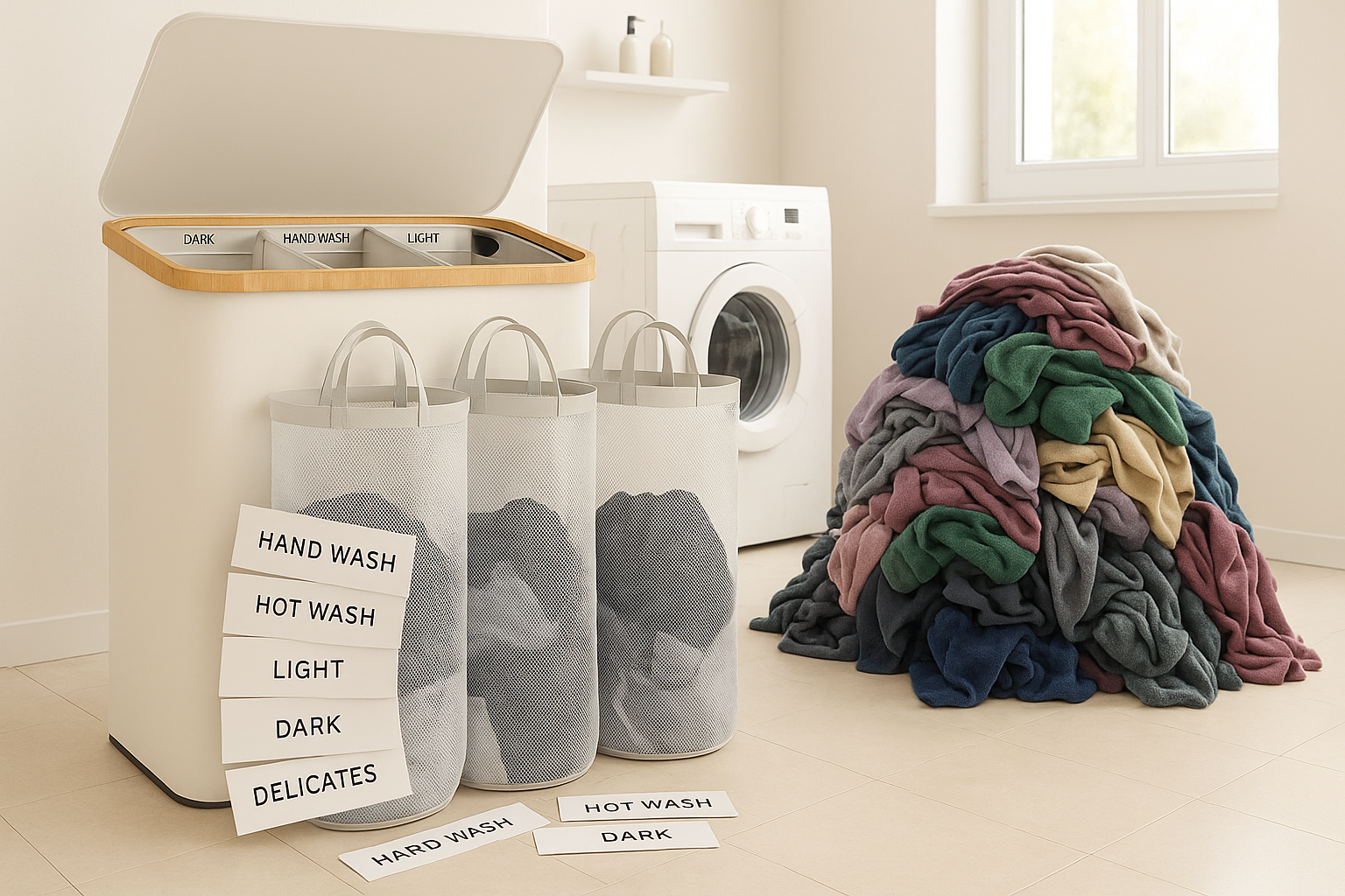 thumbnail video image 2 of Bathola Laundry Hamper with Lid, 160L Dirty Clothes Hamper for Laundry Basket 3 Section, Extra Large Laundry Sorter Hamper 3 Compartment with Removable Inner Bags & Labels, Beige, 2 of 8