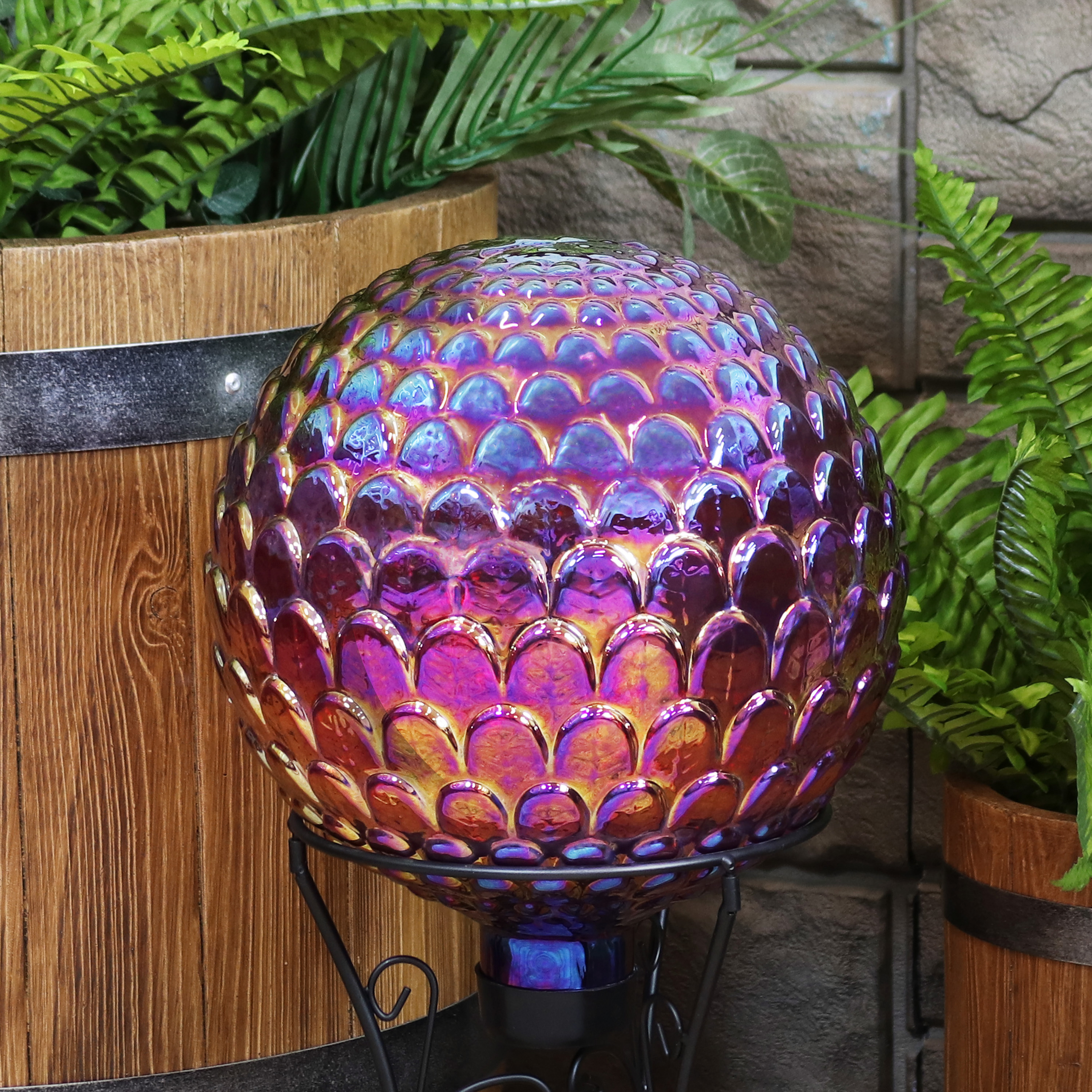 thumbnail video image 2 of Sunnydaze Scalloped 10" Red Glass Outdoor Gazing Globe, 2 of 7