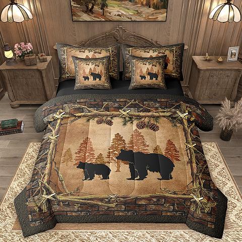 thumbnail video image 2 of Homewish Safari Deer Elk 7-Piece Twin Bedding Sets,Rustic Plant Pine Bedding Comforter Set,Brown Black Sheet Sets For Boys,Super Cozy Room Decor Reversible, 2 of 9