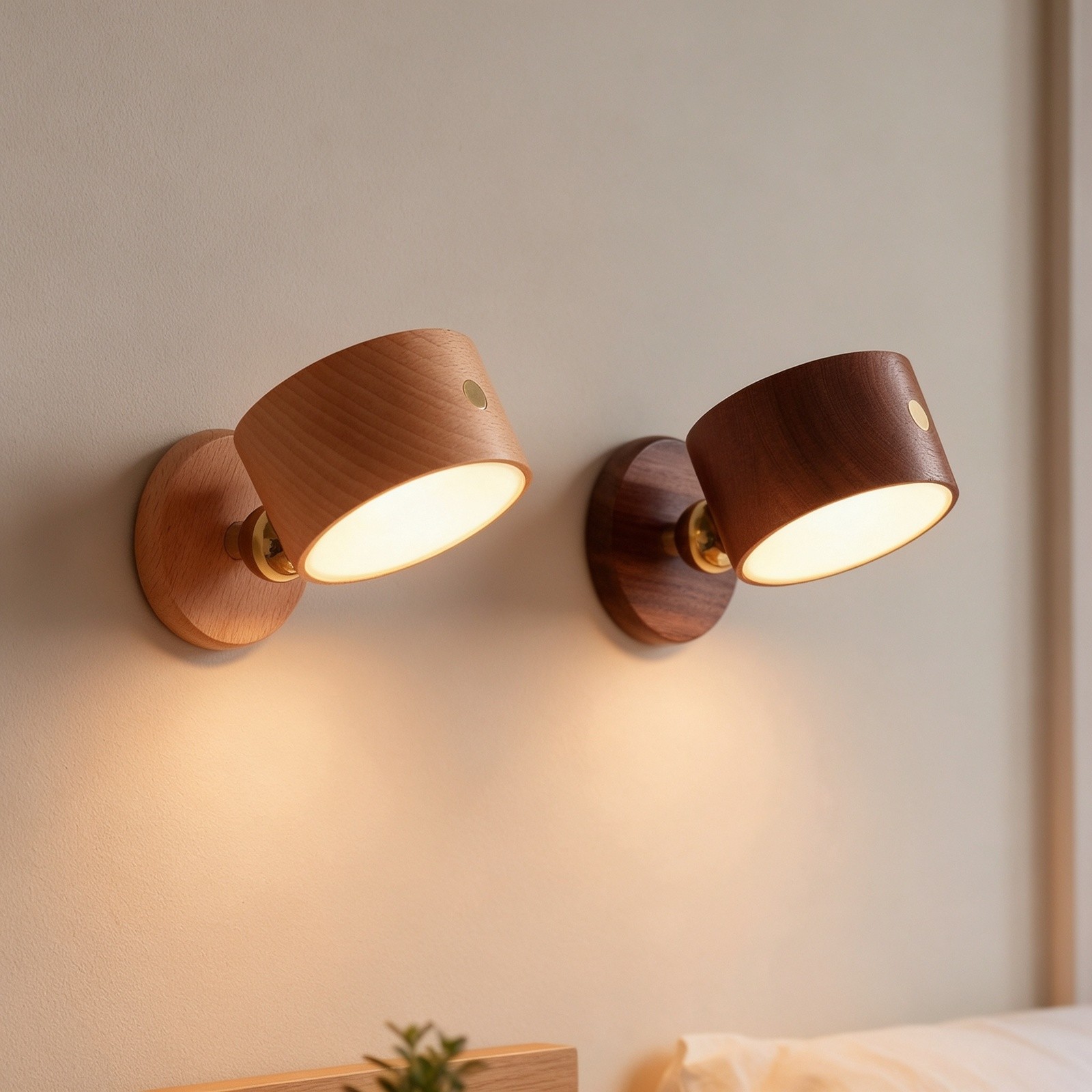 thumbnail video image 2 of Rechargeable LED Wall Sconce, Touch Activated Cordless Wall Light with Adjustable Head and Wood Finish, Flexible Reading and Ambient Lighting for Bedside, Hallway, Entryway and Living Room, Style A, 2 of 19