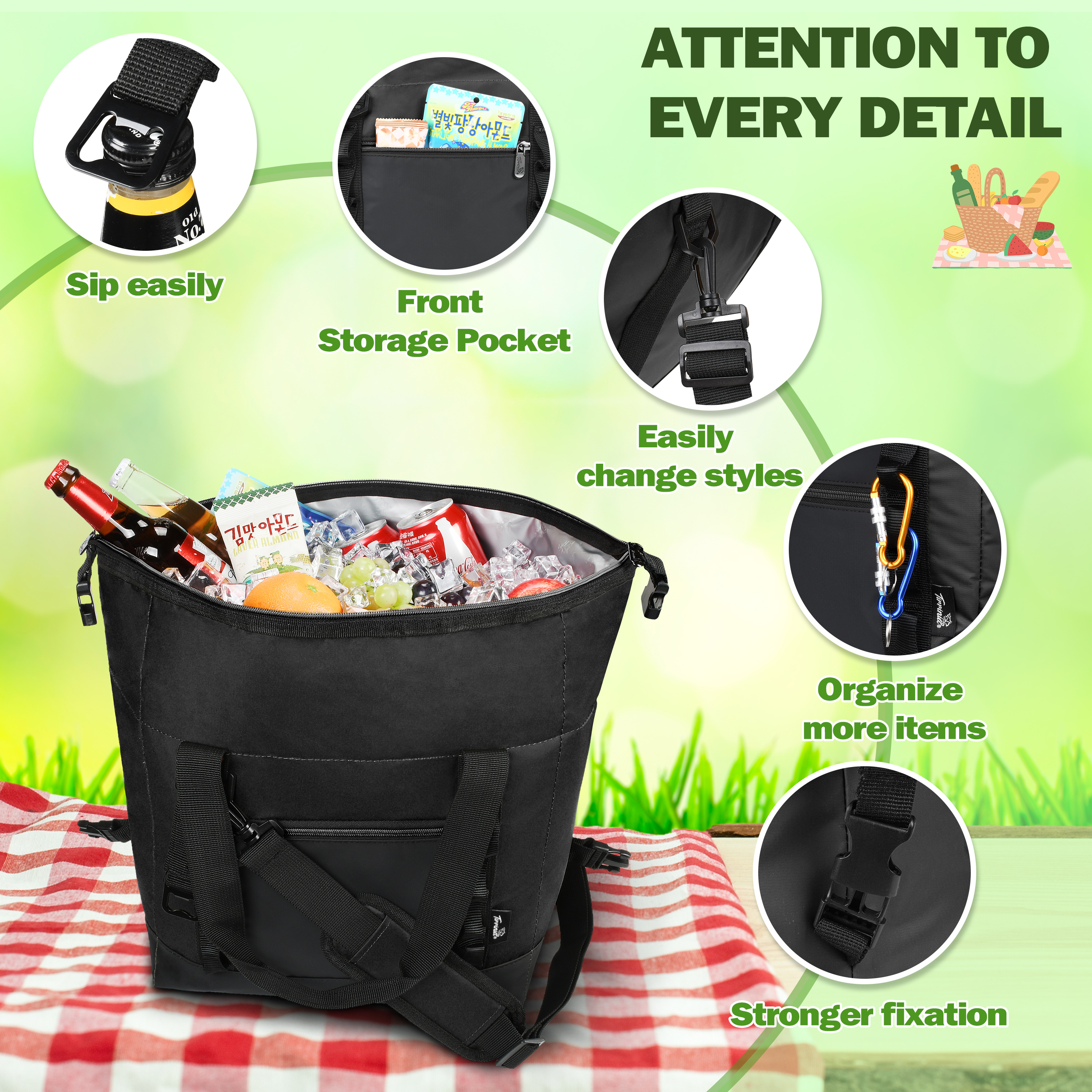 thumbnail video image 2 of Tirrinia Camping Cooler Bag Insulated, Shoulder Strap and Bottle Opener 20 Cans Portable Ice Chest, 2 of 8