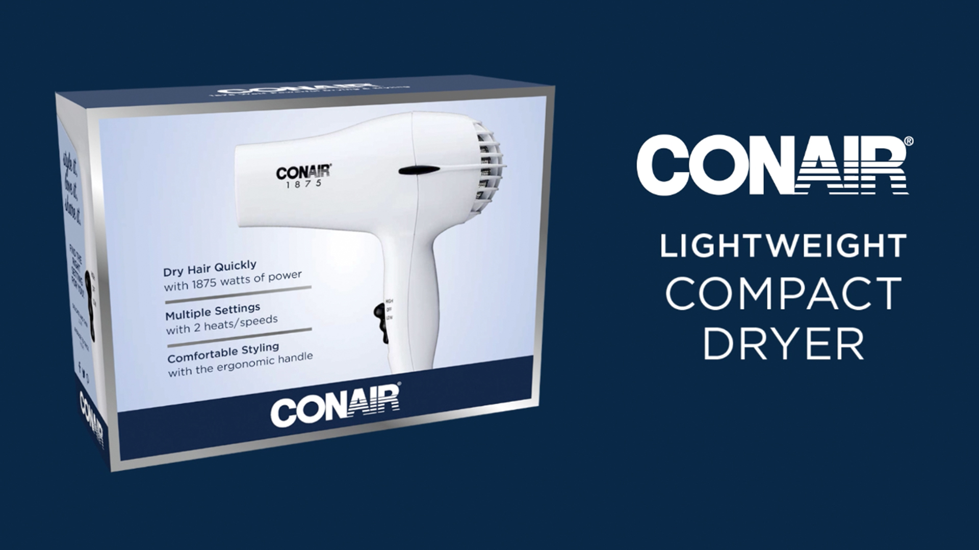 thumbnail video image 2 of Conair 1875 Watt Mid-Size Styler Hair Dryer, White, 2 of 9