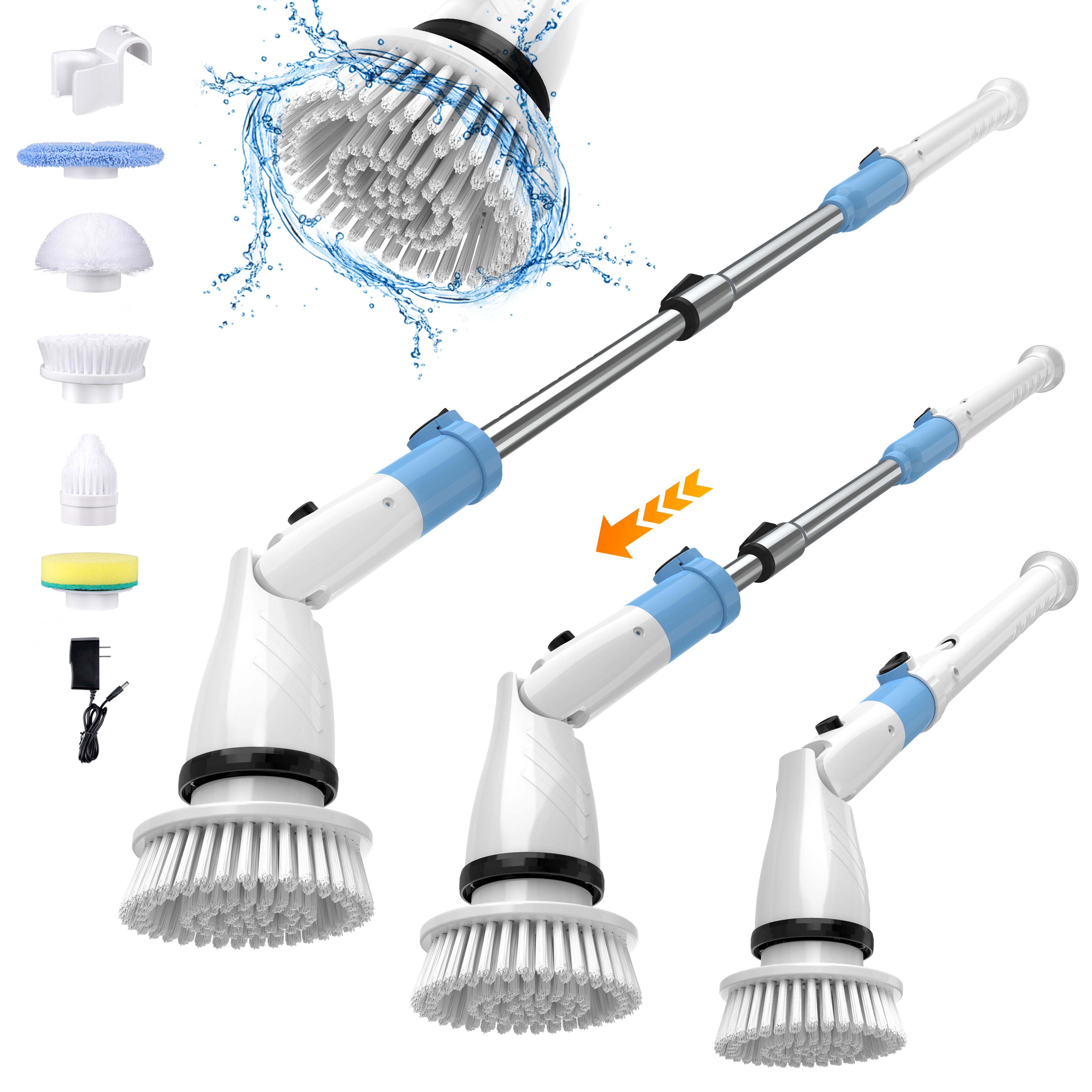 thumbnail video image 2 of YOMA Electric Spin Scrubber, Cordless Bathroom Scrubber Cleaning Brush 1.5H Power with Adjustable Handle & 5 Replaceable Cleaning Heads for Shower Bathroom Tub Tile, 2 of 10