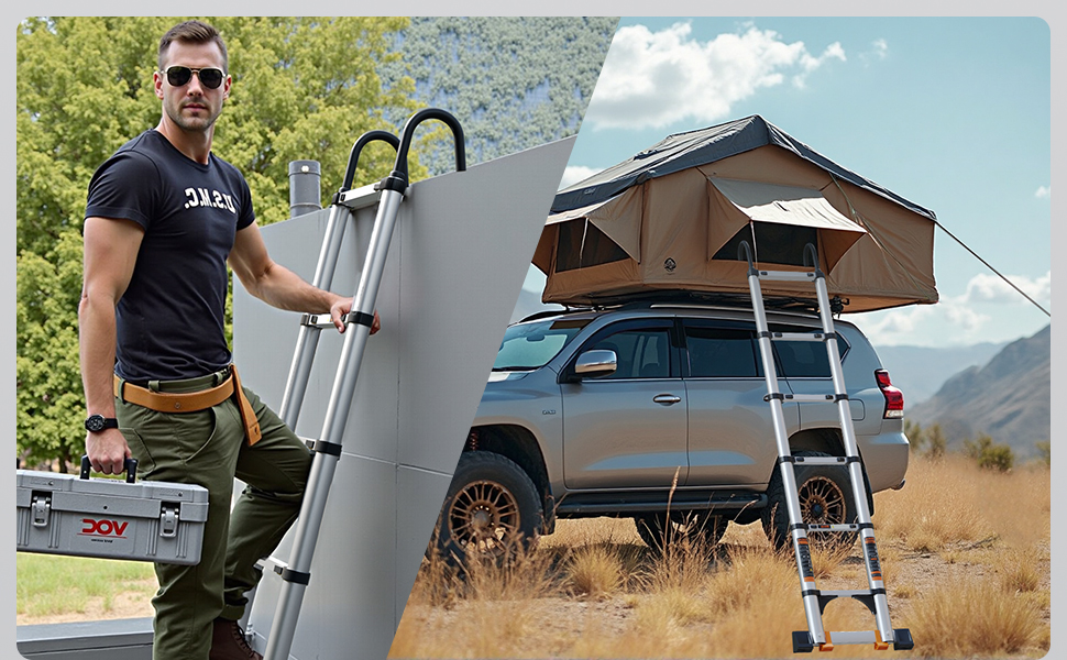 thumbnail video image 2 of 17.5 FT Heavy Duty Telescoping Ladder, 330 lbs Capacity with Stabilizer Bar, Wheels & Top Hooks | Multi-Purpose Collapsible Ladder for Home, Construction and Outdoor Use, 2 of 10