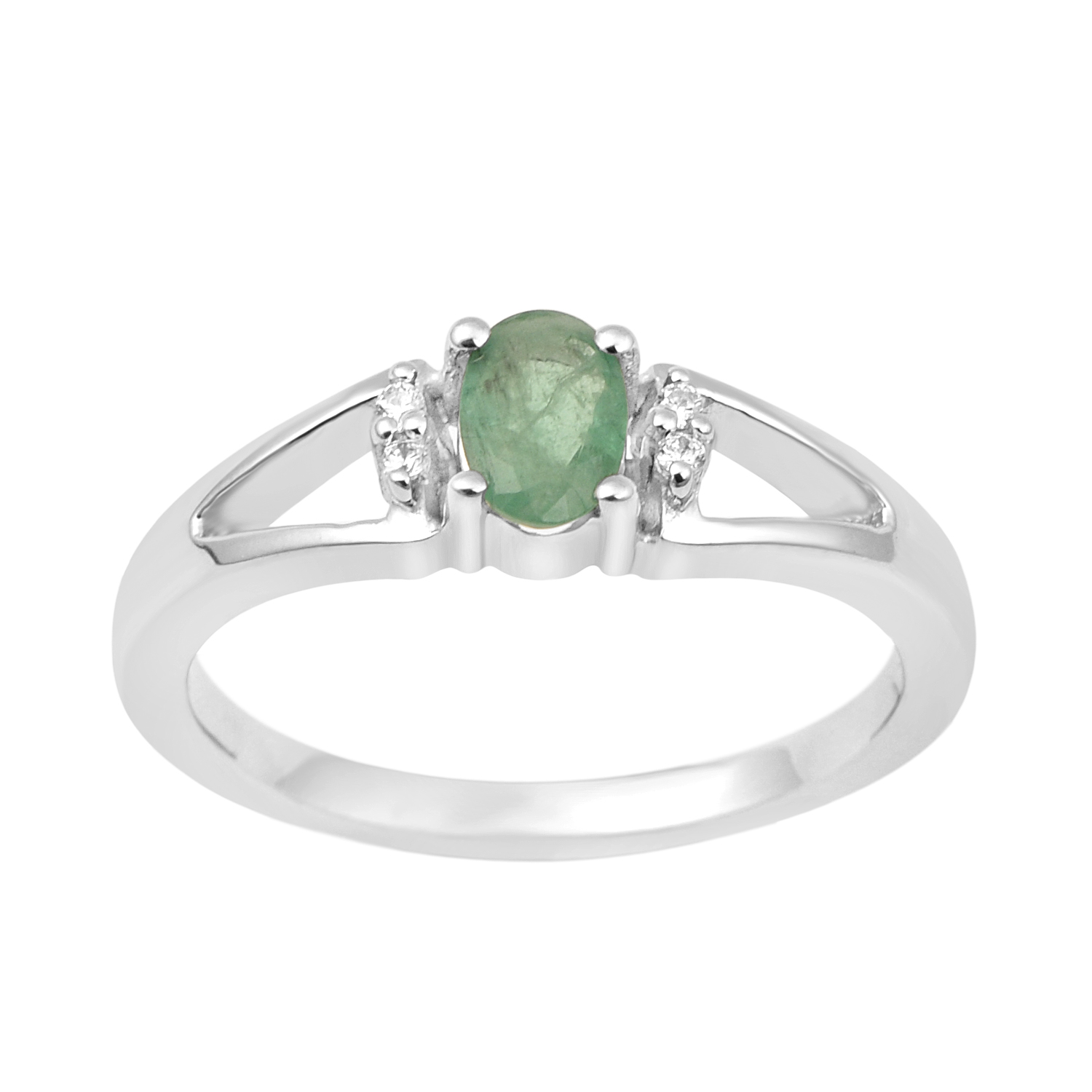 thumbnail video image 2 of 6x4mm Oval Shape Emerald Gemstone 925 Sterling Silver Solitaire Split Shank Women Gift Ring, 2 of 7