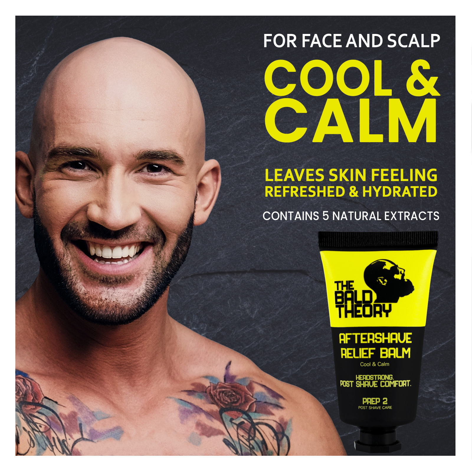thumbnail video image 2 of The Bald Theory Aftershave Healing Balm, Instant Calms & Soothes Skin, Tea Tree Oil Redness Reducer, Mint Oil Cools & Soothes, Salicylic Acid Prevents Ingrown Hairs, Aloe Vera Relives Irritation., 2 of 9