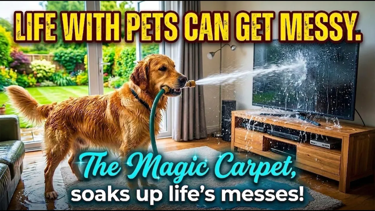 thumbnail video image 2 of Magic Carpet™ Absorbent Dog Bowl & Crate Mat, X-Large, 1-Pack, 25" x 38.75" | Soaks Up Spills & Slobber, Washable, Low-Profile, Made in USA, 2 of 10