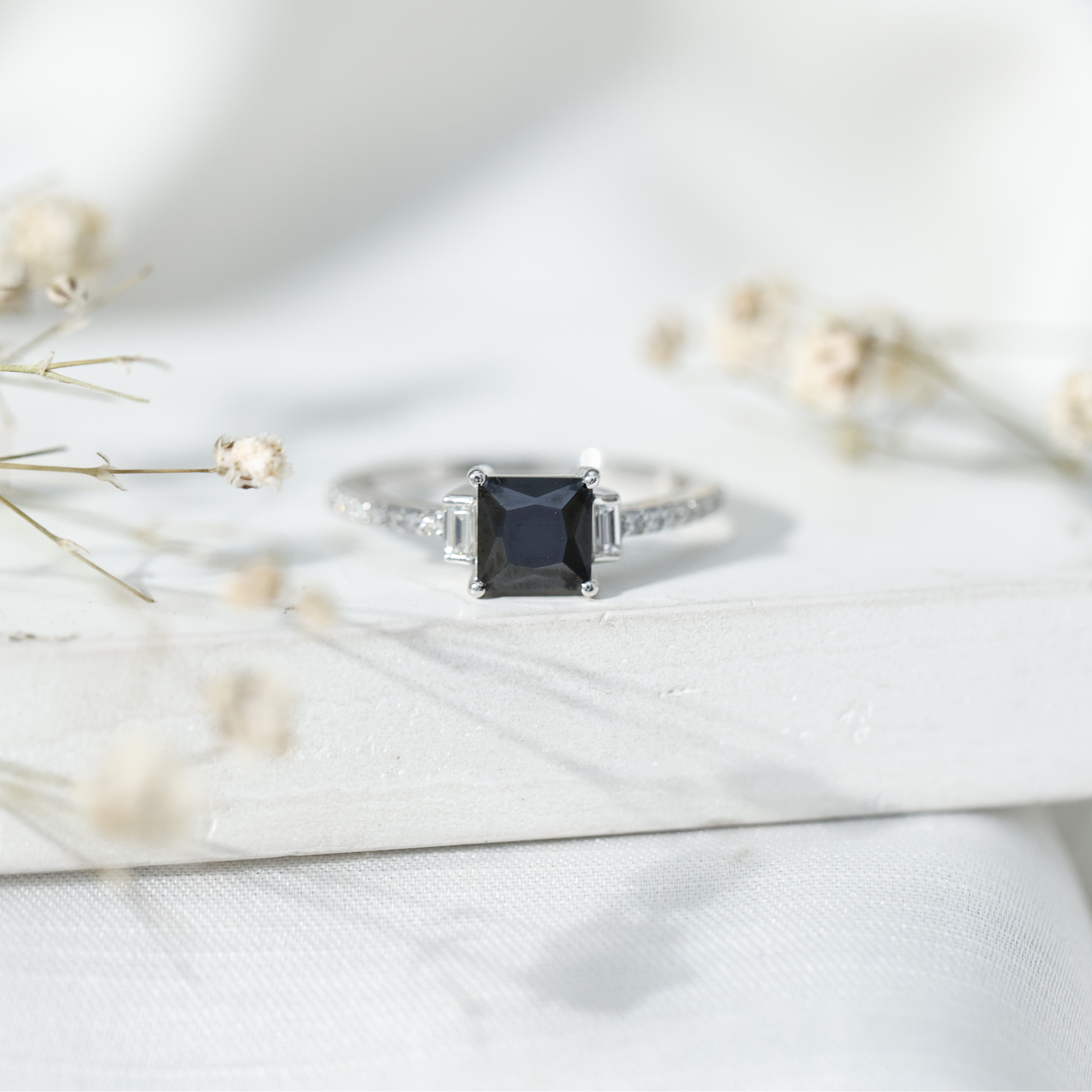 thumbnail video image 2 of Rosec Jewels Princess Cut Lab Grown Black Diamond Solitaire Ring with Diamond (AAAA Quality), 18K Yellow Gold, US 6.00, 2 of 9