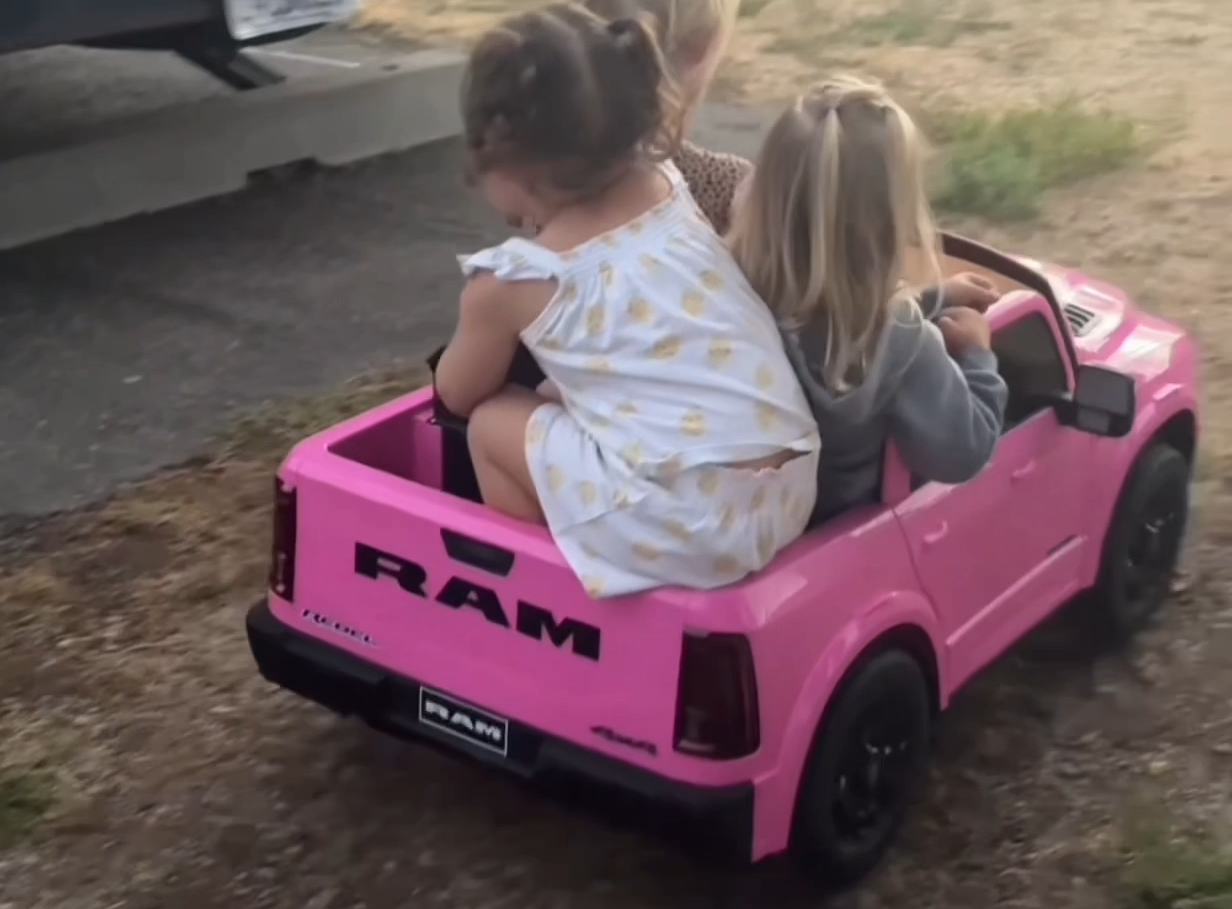 thumbnail video image 2 of Kerry Yoo SQ7 Ride on Toys Car, 24V Truck RAM 2500 Rebel Electric Vehicle for Kids, Pickup Truck, 2 Seater, Bed Storage, Remote Control, Safety Belt, Music-Pink, 2 of 8