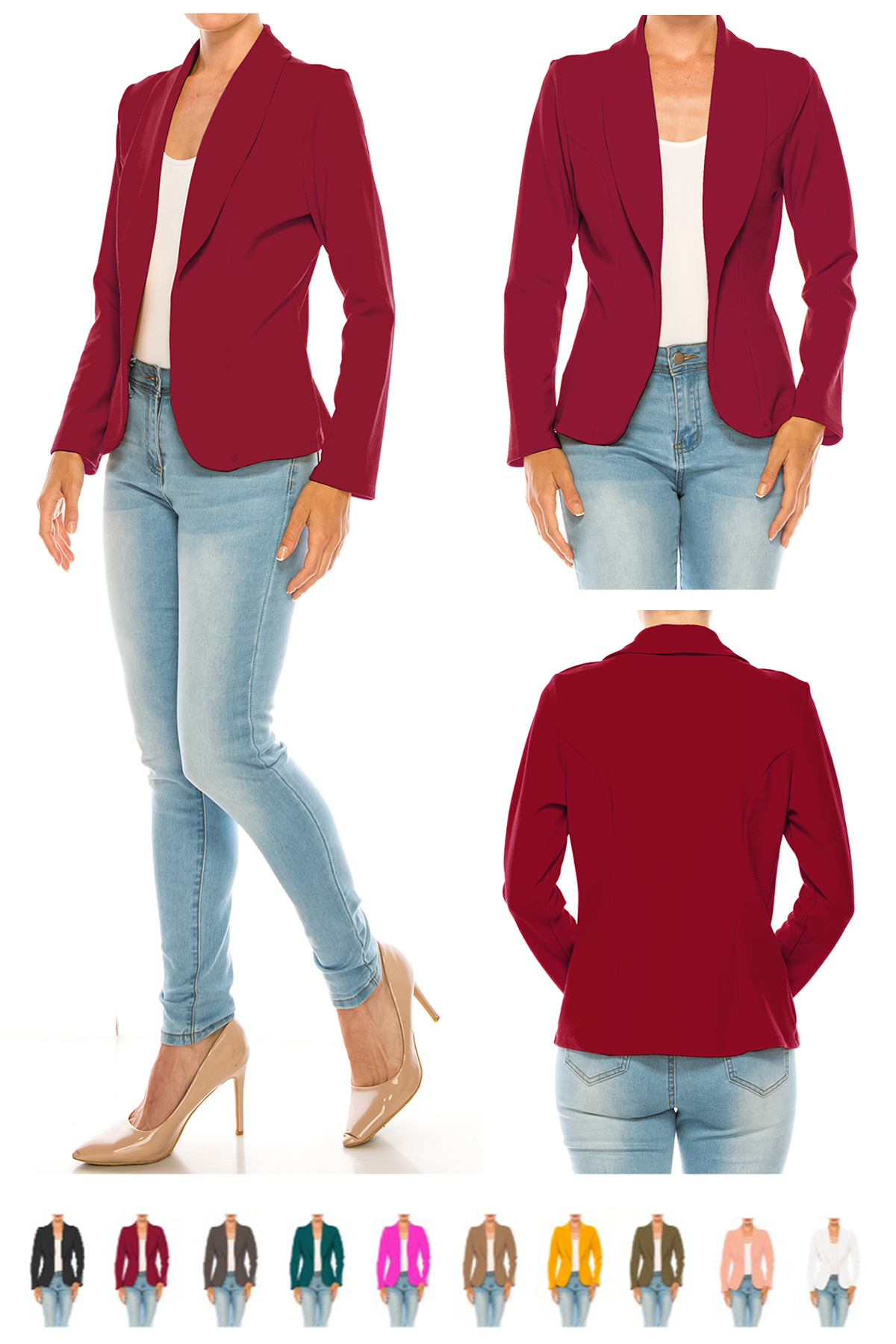 thumbnail video image 2 of MOA COLLECTION Women's Casual Solid Office Work Wear Long Sleeve Fitted Open Front Blazer Jacket, 2 of 8