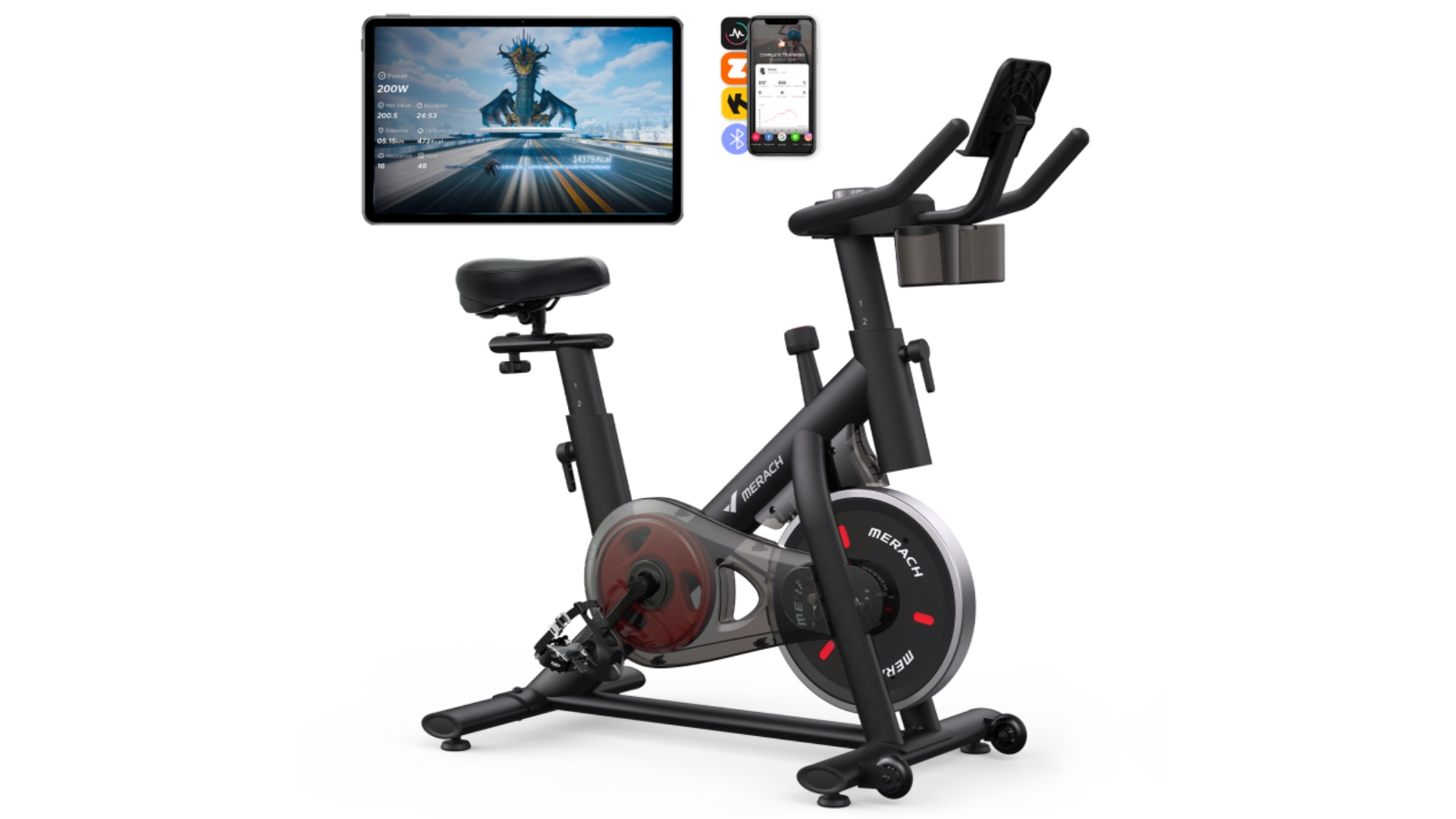 thumbnail video image 2 of MERACH Stationary Exercise bike with Exclusive Free APP, Indoor Cycling Bicycle with 330lbs Weight Capacity, Silent Belt Drive and Comfortable Seat Cushion for Home Cardio Workout 35 Lbs Flywheel, 2 of 10