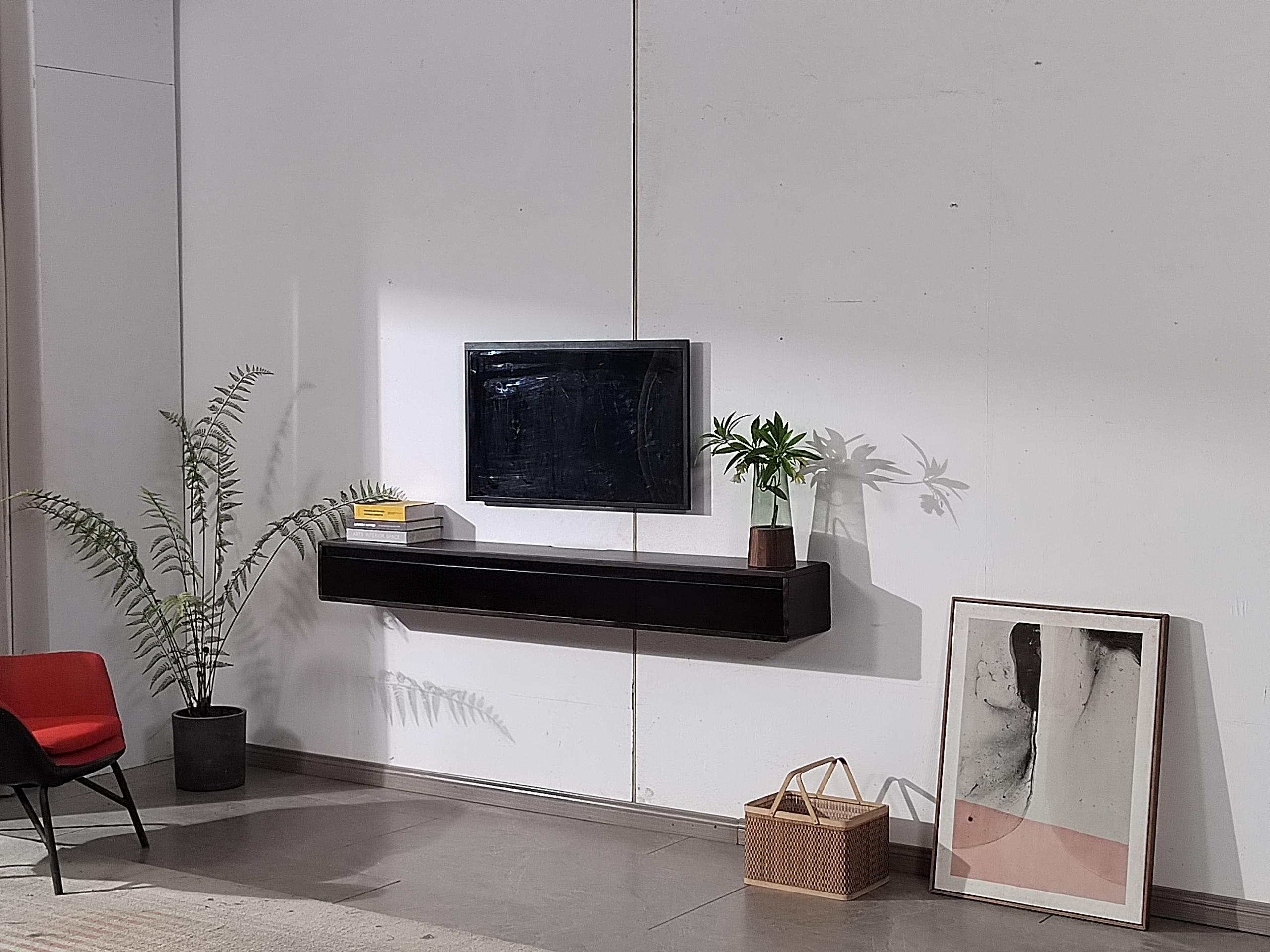 thumbnail video image 2 of FloatiCasa 70" Floating TV Stand Wall Mounted Floating TV Shelf for TVs up to 75" Floating TV Console with 3 Flip-down Door, 2 of 15
