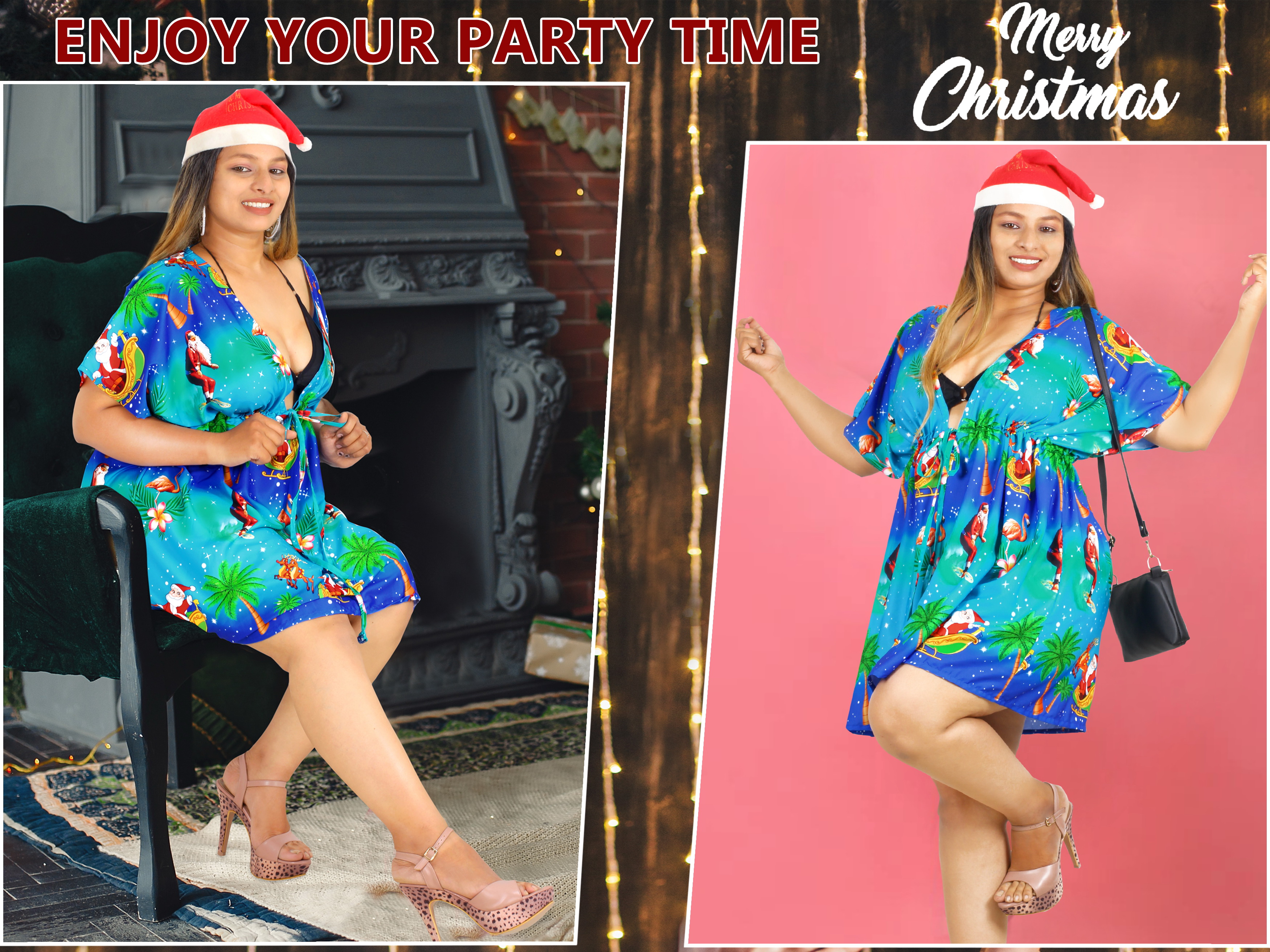 thumbnail video image 2 of HAPPY BAY Women's Beachwear Swimsuit Coverups for Women Swim Beach Dress Cover Ups for Bathing Suit Cover up Christmas Tree XL-XXL Xmas Blue, Santa Surf, 2 of 5