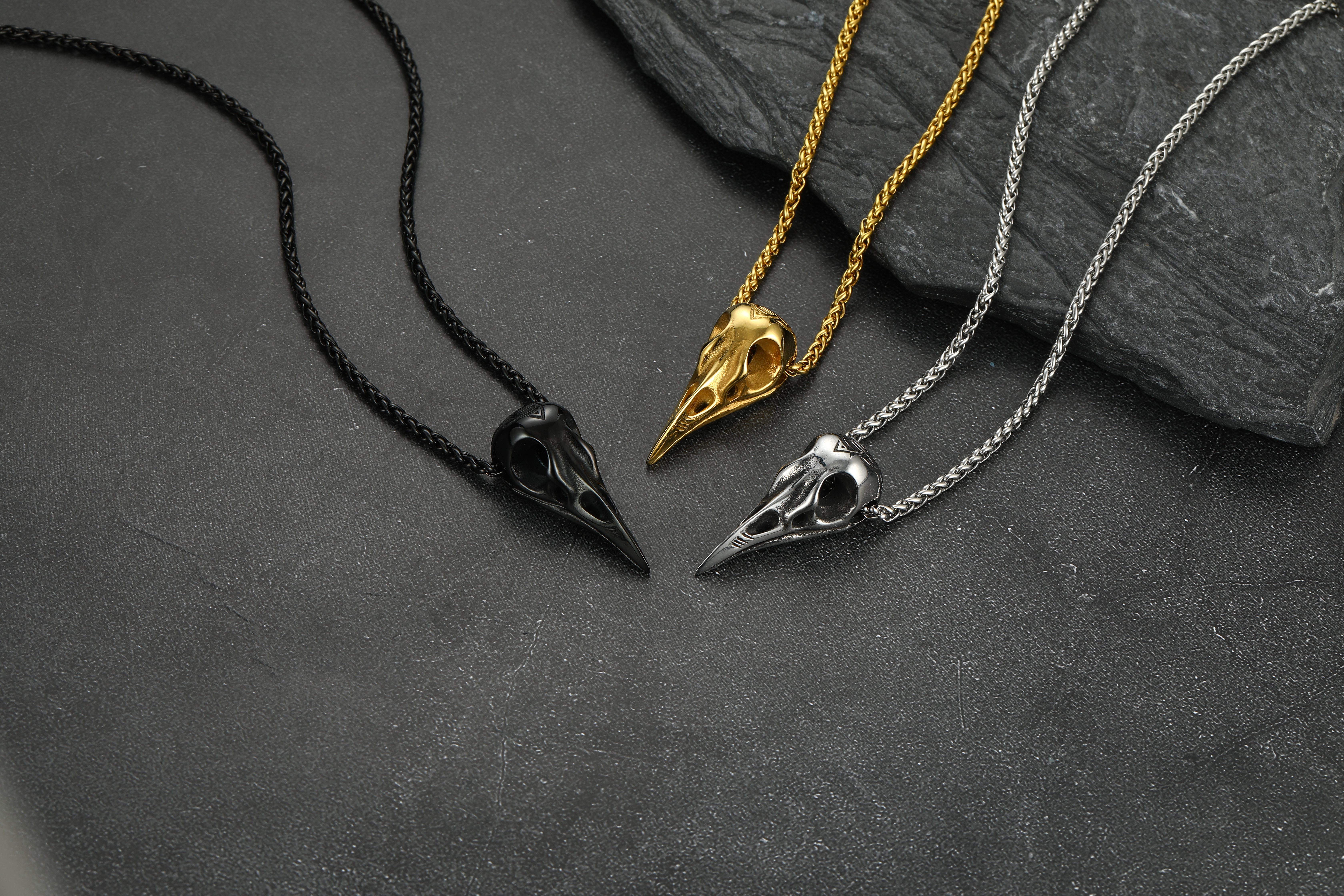 thumbnail video image 2 of FaithHeart Viking Raven Skull Necklace for Men Black Stainless Steel Celtic Knot Odin Crow Pendant Norse Amulet Jewelry Gift for Friends Grandson Birthday, 2 of 10