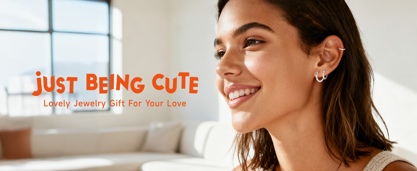 thumbnail video image 2 of Just Being Cute Hypoallergenic Hoop Earrings for Women, Nickel-Free Small Huggie Earrings 18mm White Gold Plated Hoops for Sensitive Ears with S925 Pins & Backs, Mothers Day Jewelry Gifts for Mom, 2 of 8