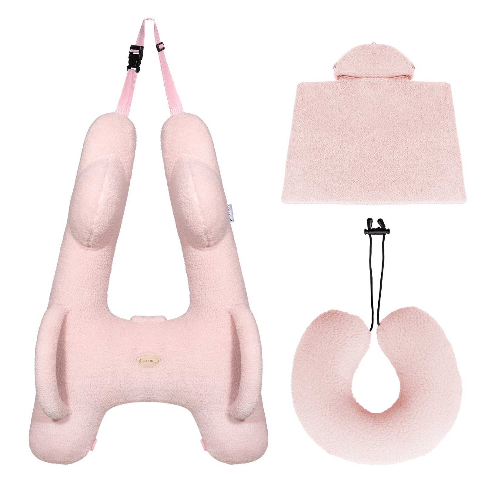 thumbnail video image 2 of FLORICH Car Sleeping Travel Pillow for Adults and Children to Support Head and Body on Road Trips with Neck Pillow and Blanket, Pink, 2 of 9