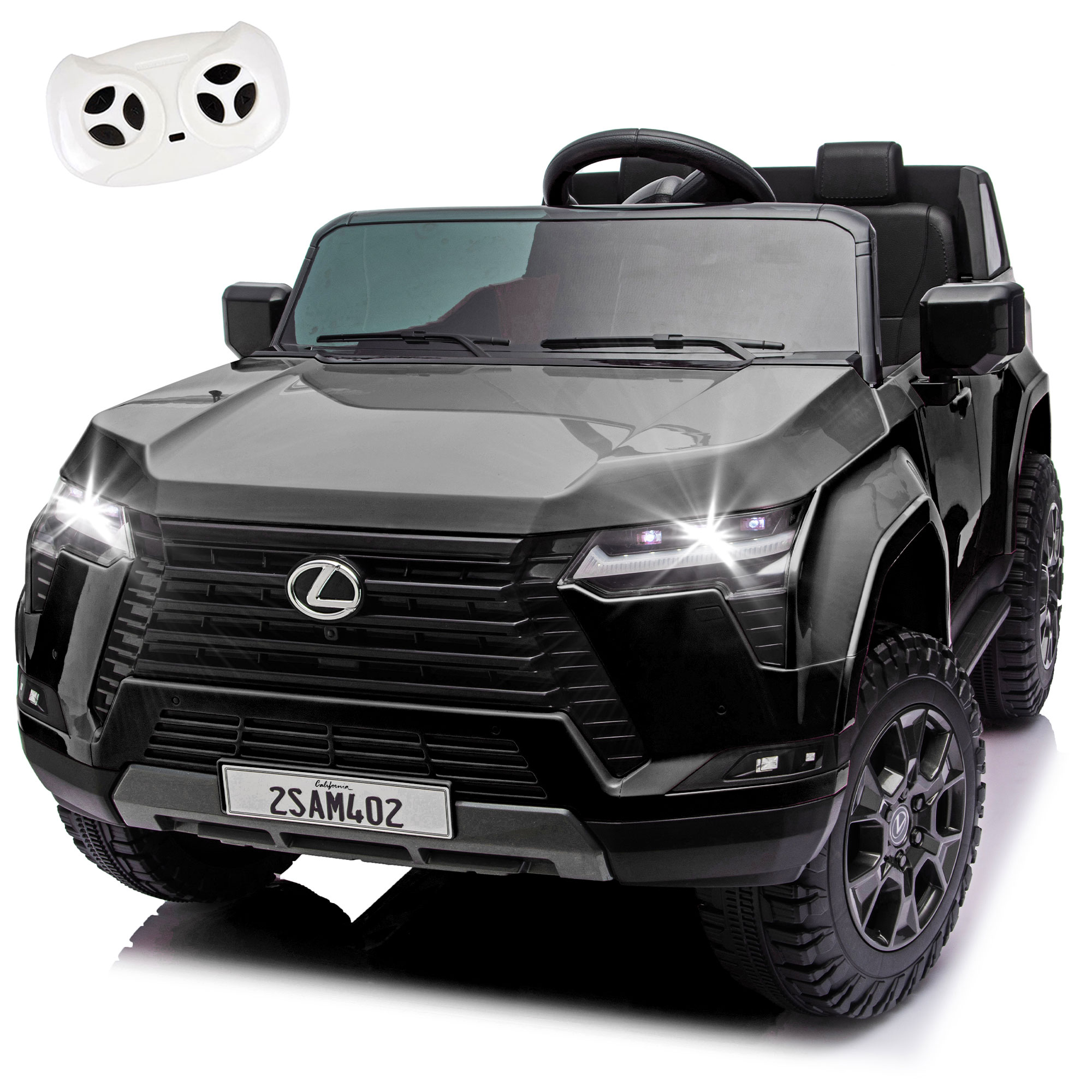 thumbnail video image 2 of 24V Ride On Car for Kids, Lexus GX550 2 Seater Powered Ride on Toys with Remote Control, 4 Wheels Suspension, Bluetooth, Music, LED Lights, Kids Electric Car for Boys Girls Ages 3-8, Black, 2 of 8