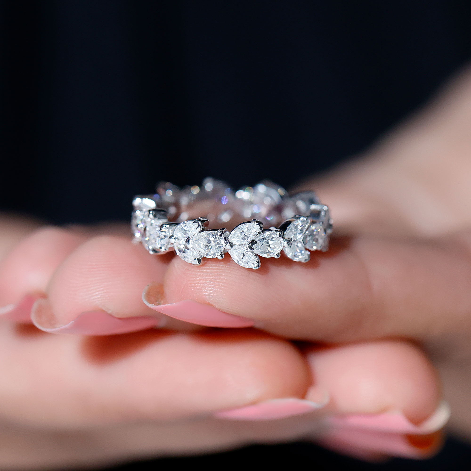 thumbnail video image 2 of Rosec Jewels - Moissanite Full Eternity Ring for Women - Leaf Inspired Ring (D-VS1 Quality Certified) - with Jewelry Box, 925 Sterling Silver, US 4.00, 2 of 9