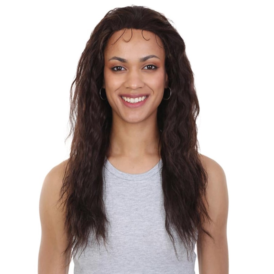 thumbnail video image 2 of LUXLUXE Bianca 22-inches 100% Human Hair 3½"×13 HD Lace Wig, Heat Resistant Fiber, (Dark Brown), 2 of 11
