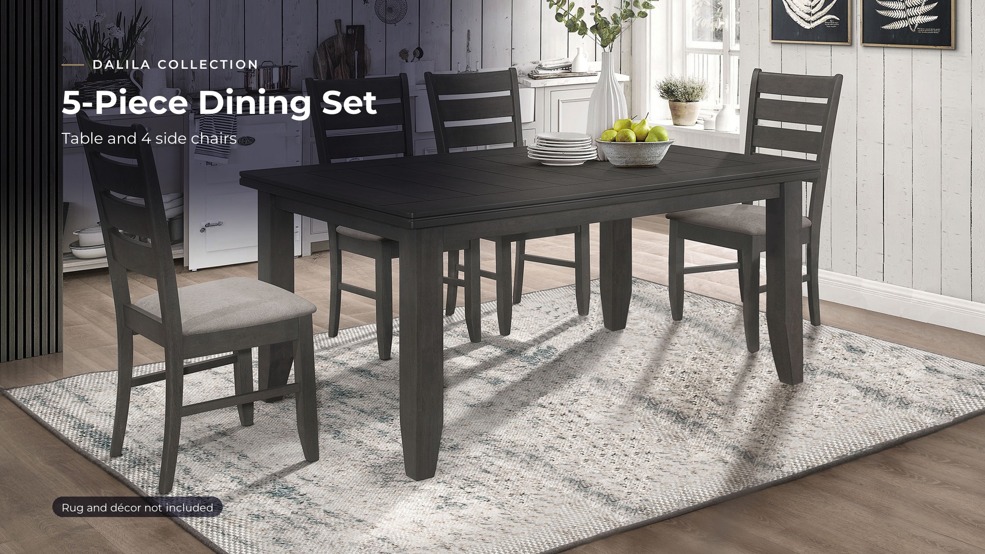 thumbnail video image 2 of Coaster Dalila 5-Piece Rectangular Dining Table Set, Dark Grey, 2 of 13
