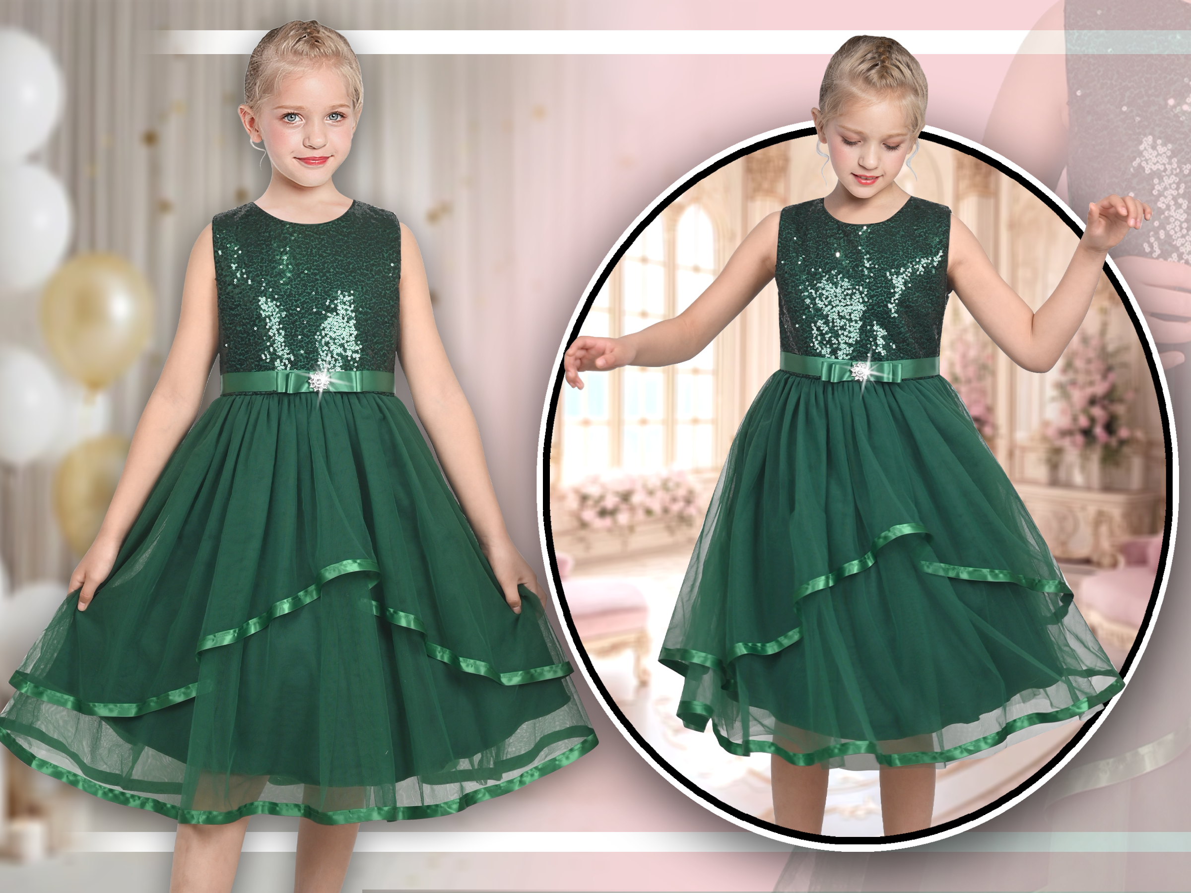 thumbnail video image 2 of Sunny Fashion Flower Girls Dress Emerald Sparkle Sequin Bridesmaid Pageant Birthday 4 Years, 2 of 10