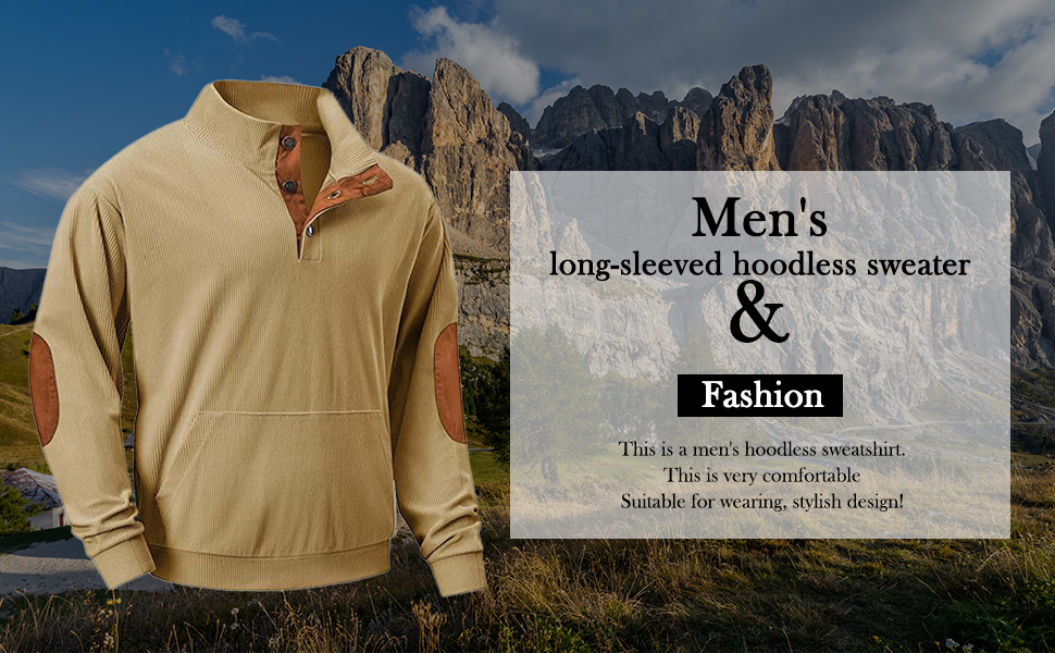 thumbnail video image 2 of SNOWSONG Sweatshirts for Men Men's Long Sleeve Corduroy Pocket Hoodless Sweatshirt Top, 1/4 Zip Pullover Mens, Crewneck Sweatshirt, Polo Shirts for Men 1PC Sweatshirt Coffee 2XL, 2 of 4