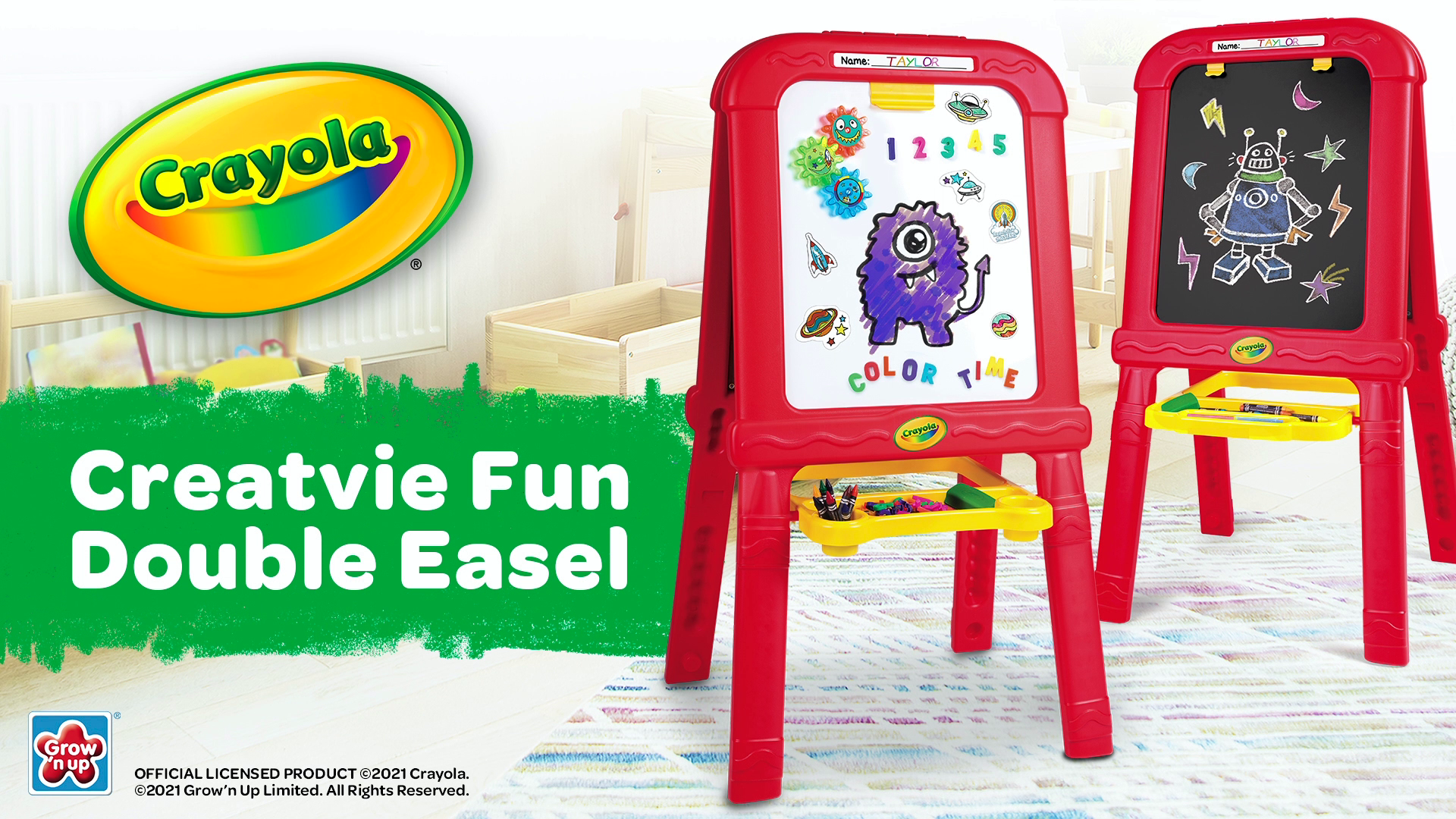 thumbnail video image 2 of Crayola Creative Fun Easel, Magnetic Dry Erase and Chalk Board, with Art Set for Toddlers Ages 3+, 2 of 12