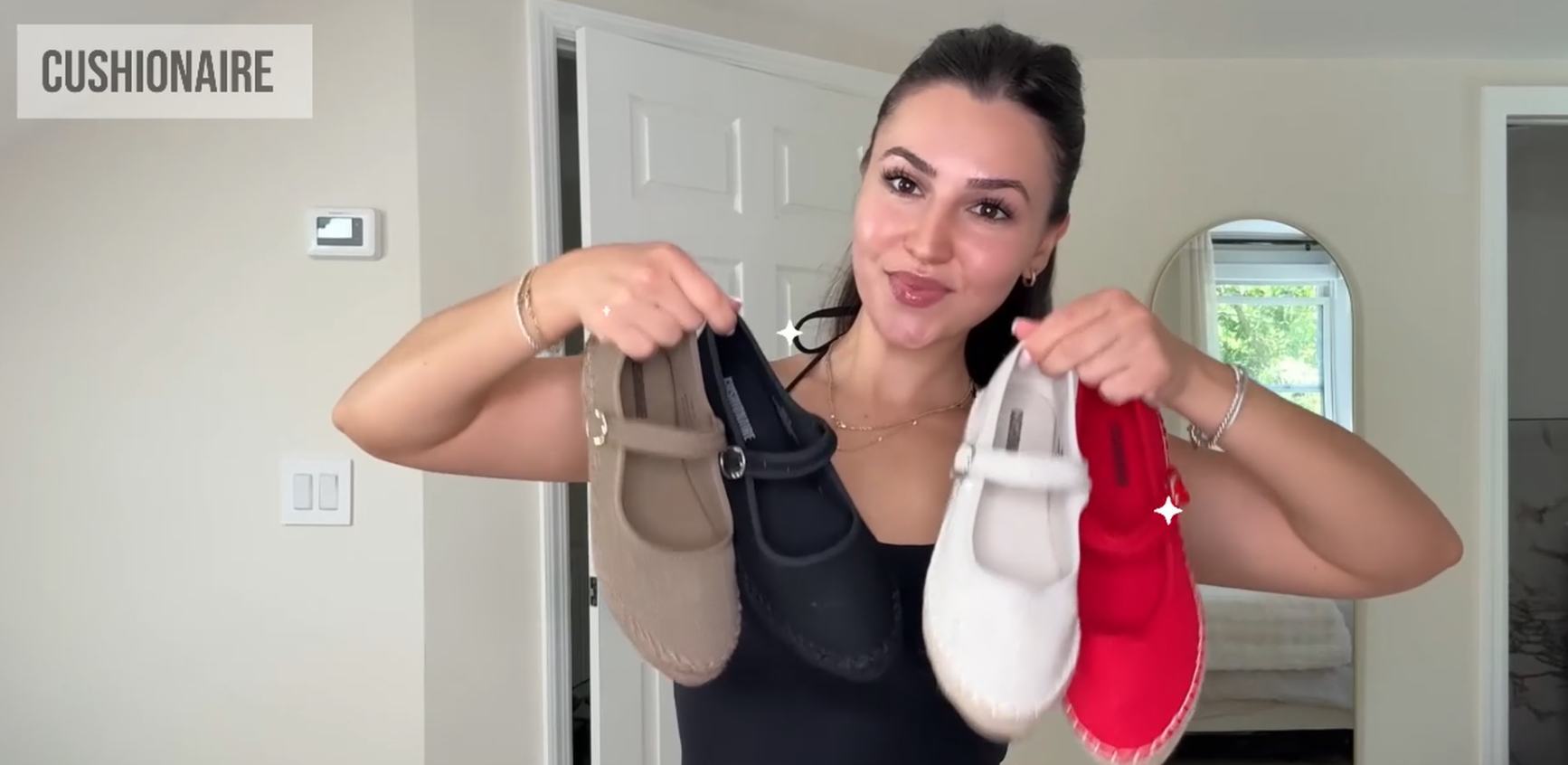 thumbnail video image 2 of Cushionaire Tapas Canvas Mary Jane Flat Espadrilles for Women, Cushioned Comfort Closed Toe with Adjustable Strap, 2 of 11