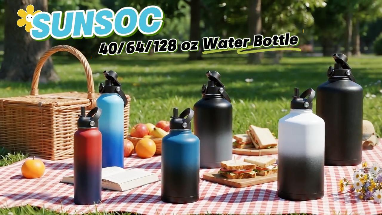 thumbnail video image 2 of 40oz Insulated Water Bottle - Keep Cold-48H Hot-24H, Vacuum Water Flask with Straw & Spout Lid, Protective Boot, Reusable Sport Stainless Steel Water Bottle, 2 of 10
