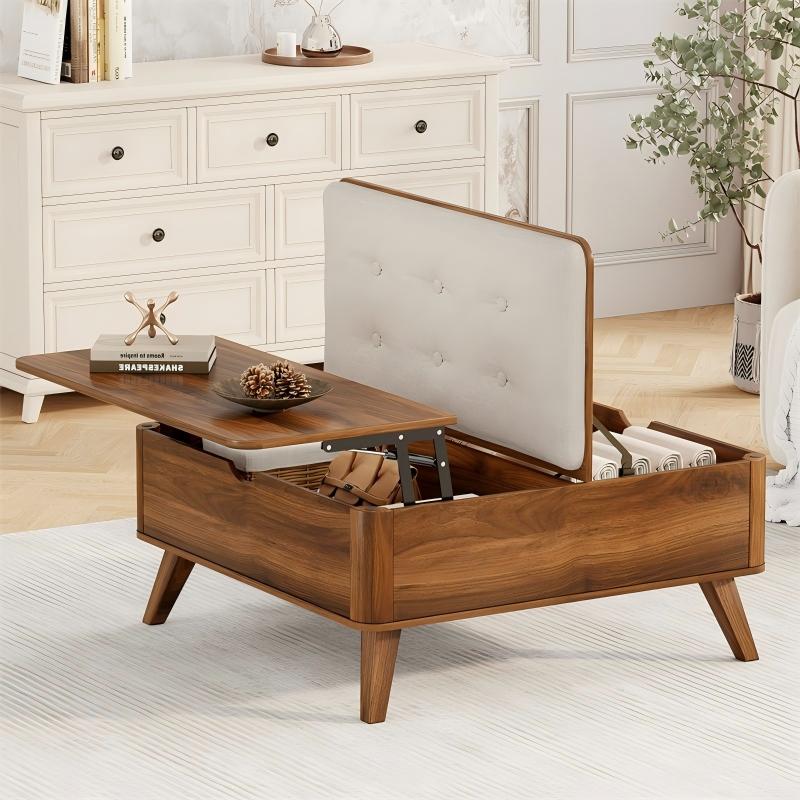 thumbnail video image 2 of Flycity Large Square Lift-Top Coffee Table with Storage, 3 in 1 Multi-Function Convertible Ottoman Bench, Farmhouse Upholstered Coffee table with Wooden Legs for Living Room & Bedroom (Grey), 2 of 10