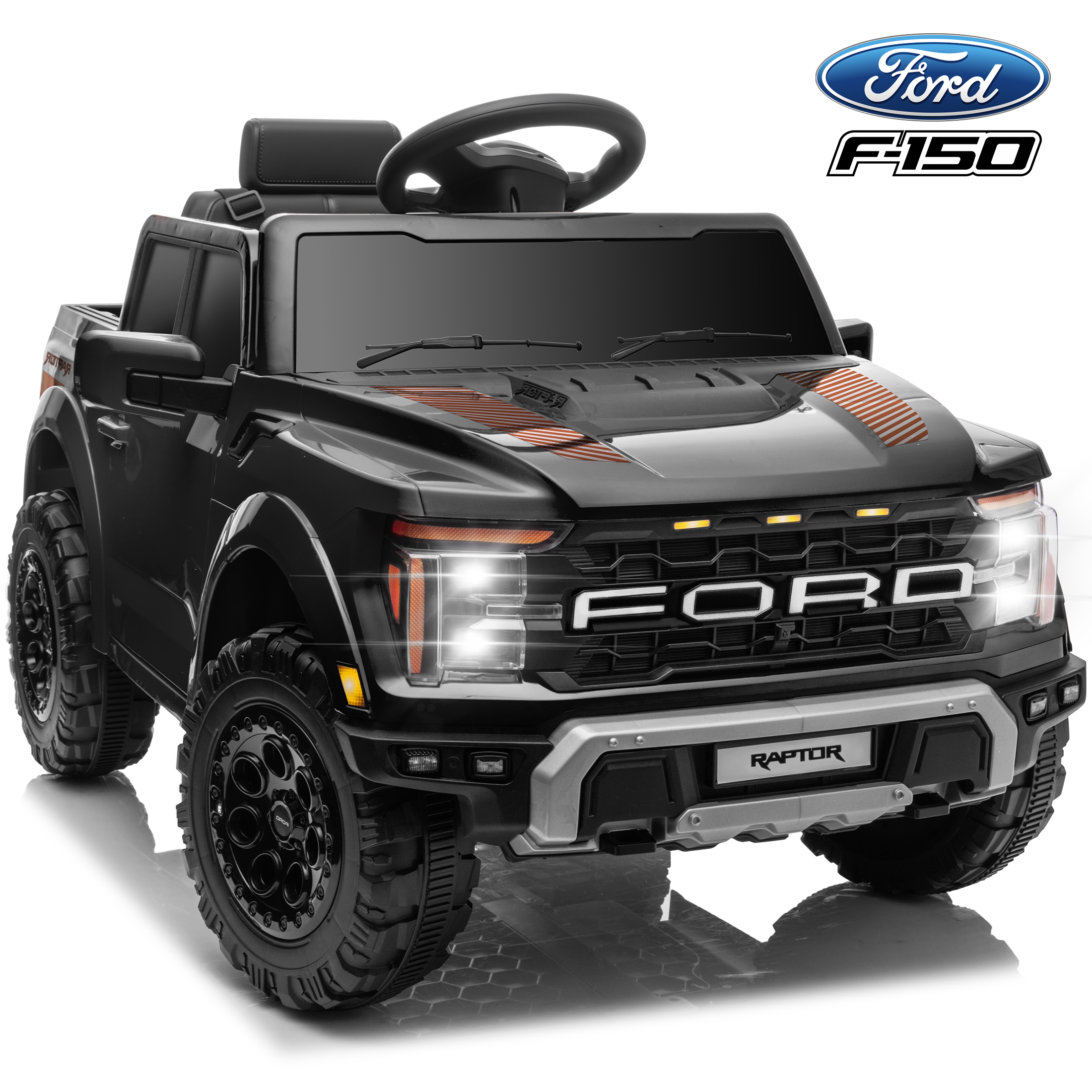 thumbnail video image 2 of 24V 2 Seater Ride on Toys for Big Kids, Licensed Ford F 150 Raptor Ride on Cars with Remote Control, Bluetooth, FM Radio, LED Lights, 4 Wheels Suspension, Electric Car for Kids Boys Girls 3-8, Red, 2 of 10