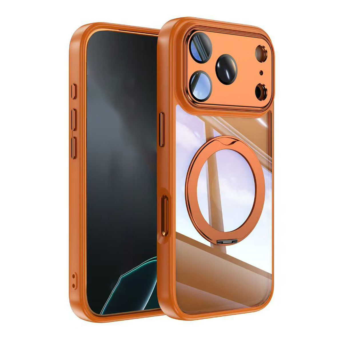 thumbnail video image 2 of Phone Case for iPhone 17 Pro Max,Magnetic Rotatable Ring Stand Lens Protection Slim Phone Cover,Black,iPhone 17 Pro Max-6.9", 2 of 12