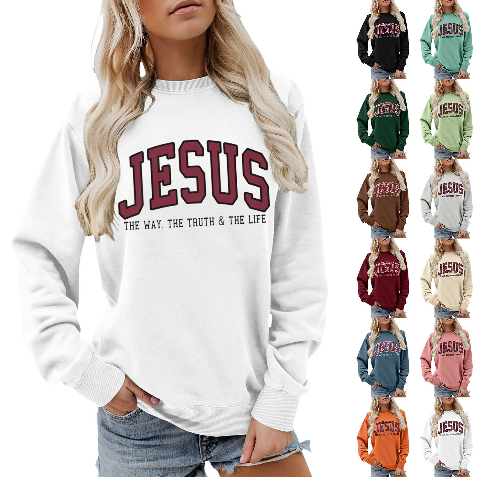 thumbnail video image 2 of YUEHUA Christian Sweatshirts for Women Jesus Sweatshirt Religious Faith Long Sleeve Graphic Shirts Pullover Tops Sweater, 2 of 6