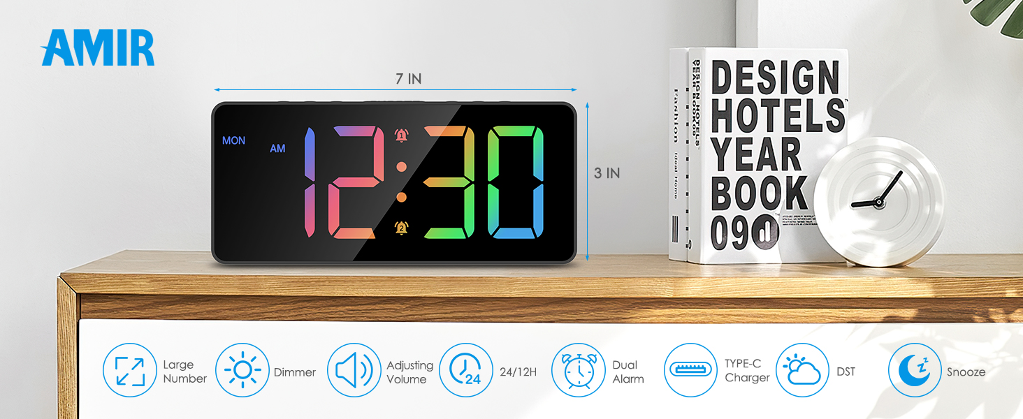 thumbnail video image 2 of Alarm Clock, AMIR LED Alarm Clock with 5 Levels Brightness 3 Levels Volume DST Function Digital Alarm Clock for Bedroom Living Room Kids Room Elderly Office School, 2 of 11