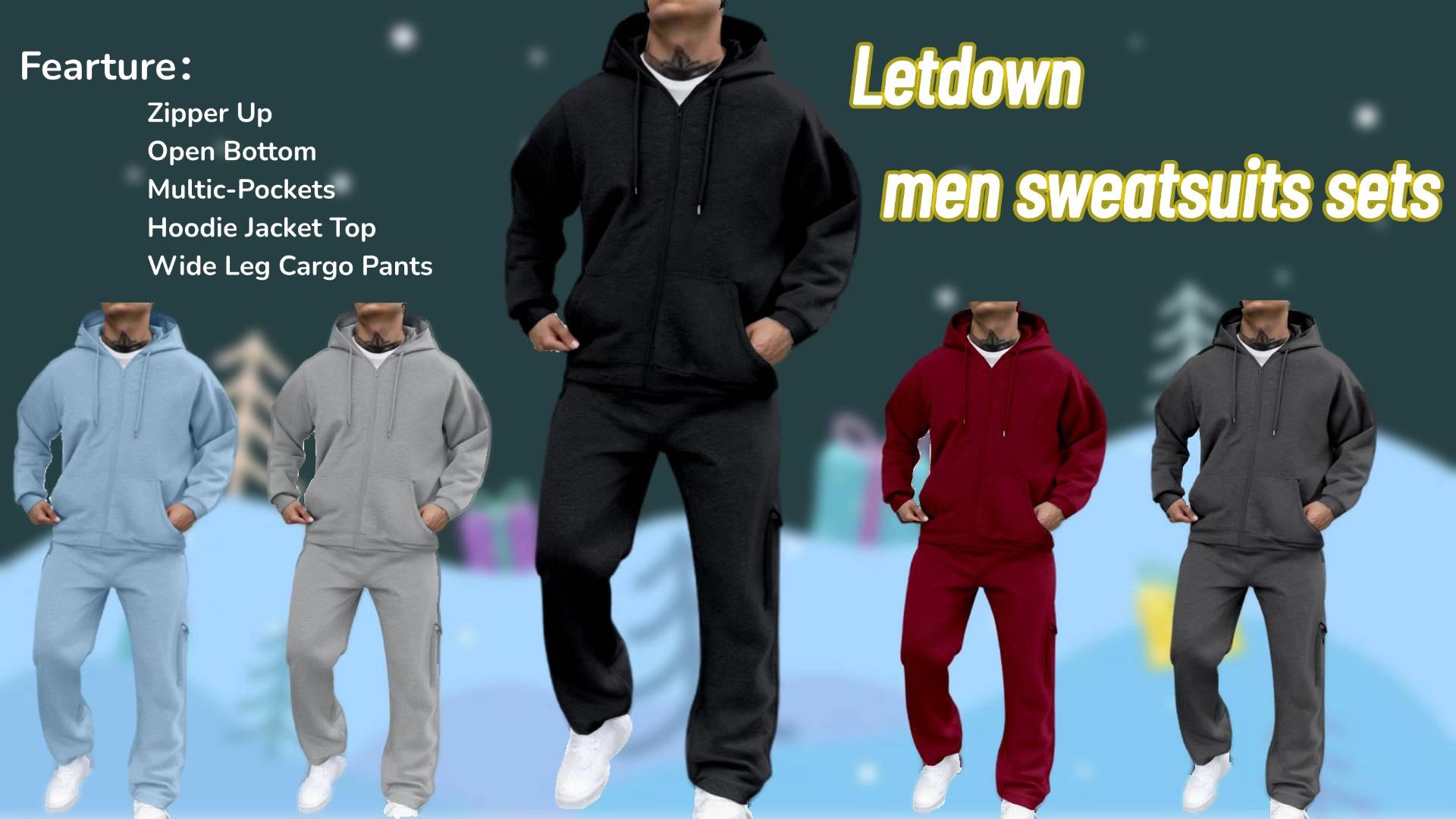 thumbnail video image 2 of Mens Sweatsuit 2 Piece Set Hoodies And Cargo Sweatpants Sets 2025 2026 Casual Jogging Gym Sweat Suits Athletic Tracksuit Outfits - Red-02,XXL, 2 of 9