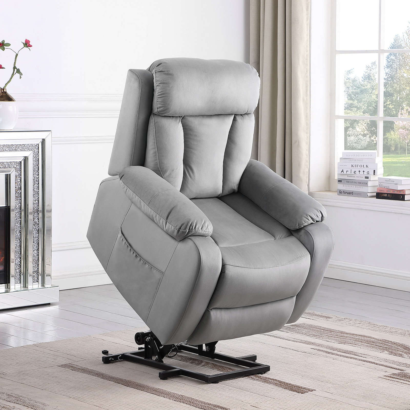 thumbnail video image 2 of Lohoms Metal Wood Sponge Recliners with Remote Control, Blue, 2 of 10