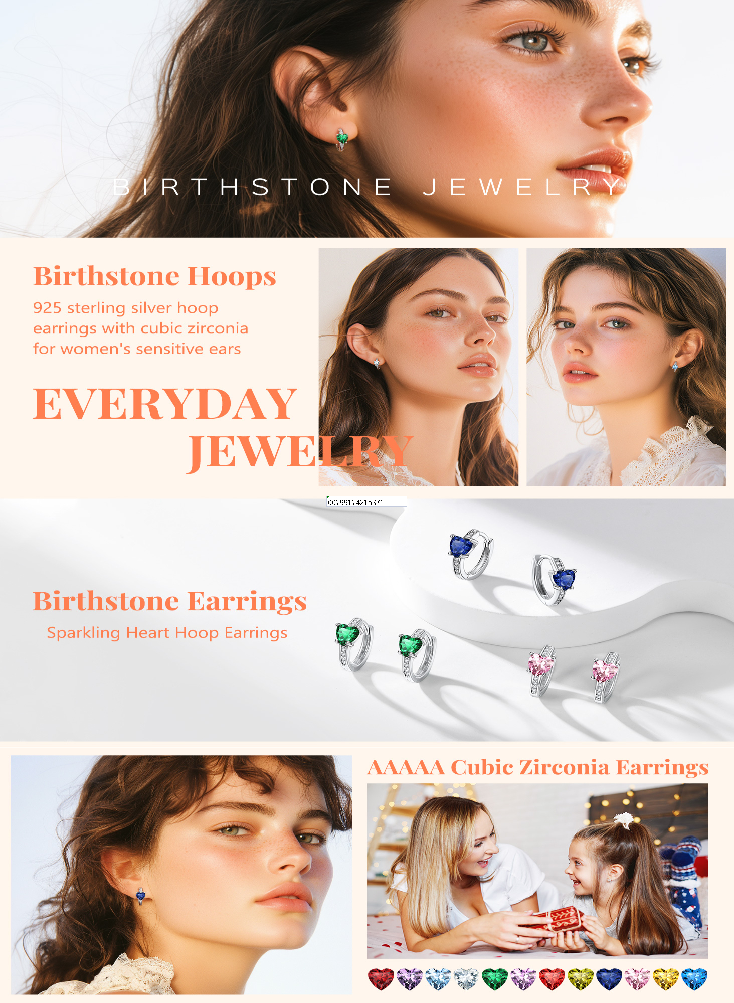 thumbnail video image 2 of Silvora Sterling Silver Birthstone Hoop Earrings for Women Round Cut Created Diamond Dainty Earring Birthday Christmas Valentines Jewelry Gift, March, 2 of 8