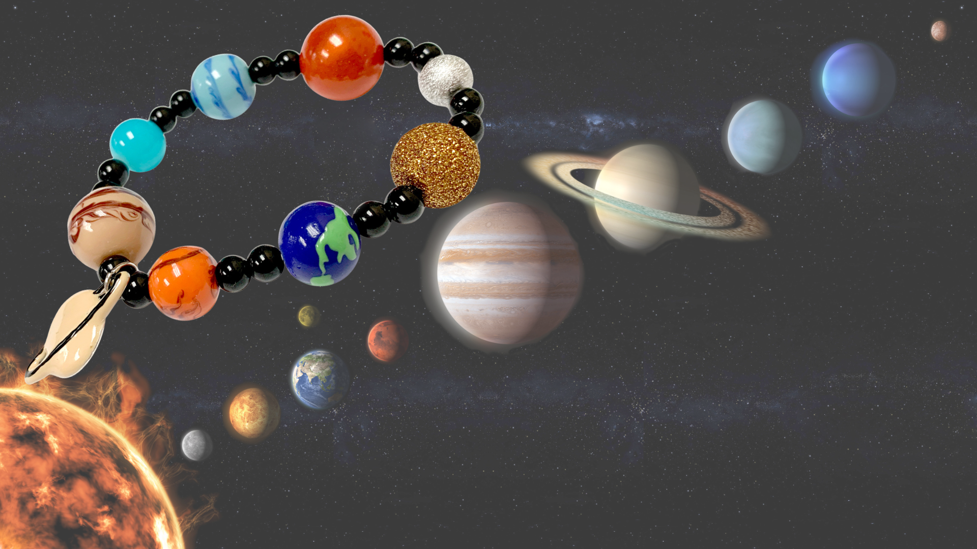 Solar System Rotation Gift Planet Solar System Outer Space Beaded Stretch Bracelet, Birthday ...