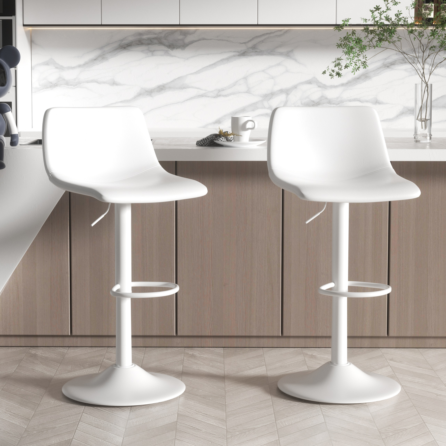 thumbnail video image 2 of Hawsaiy Modern Swivel Bar Stools Set of 4, Adjustable Faux Leather Counter Height Chairs with Back for Kitchen Island, White, 2 of 11