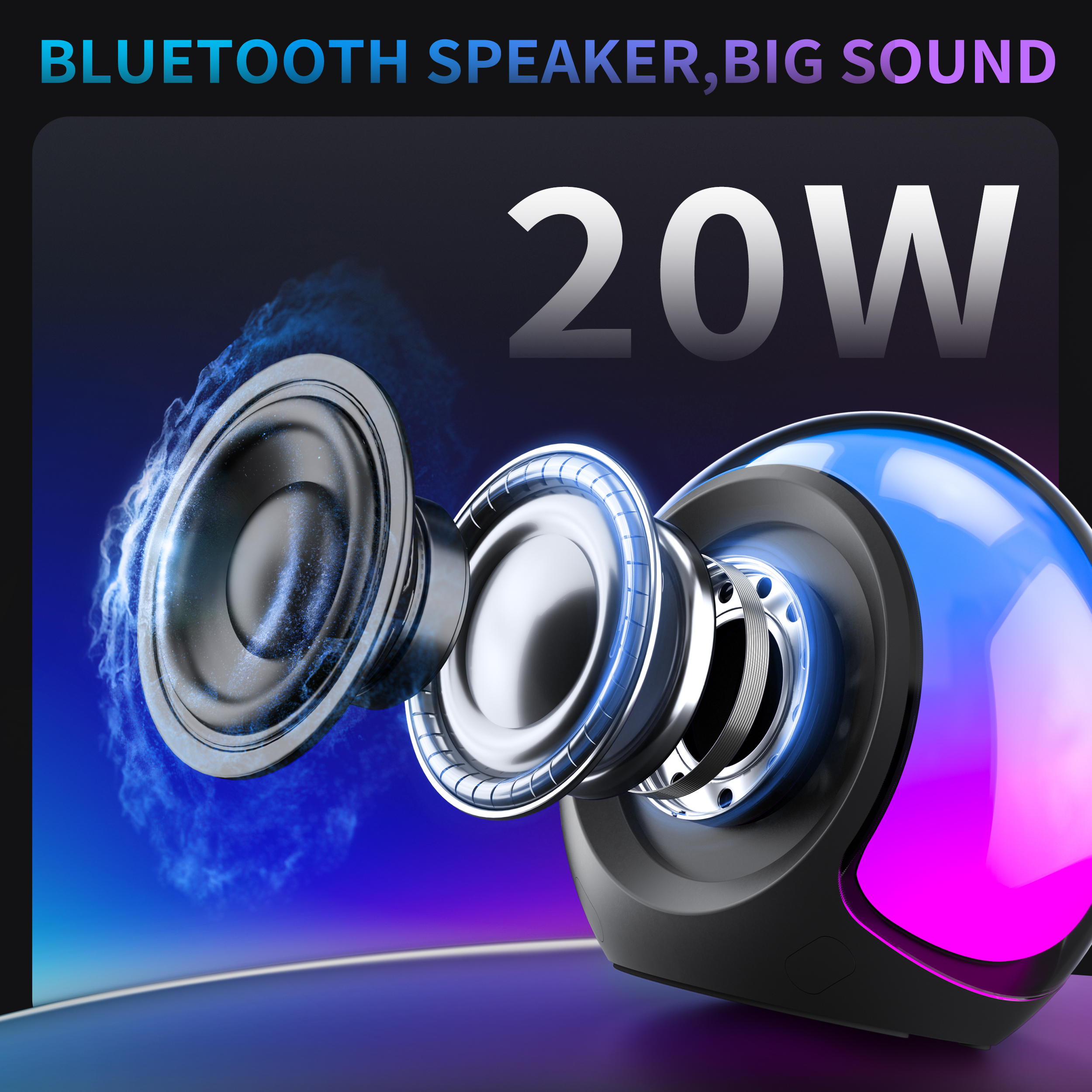 thumbnail video image 2 of Portable Bluetooth Speaker, 20W Stereo Sound Outdoor Speakers, Party Speaker with 8 RGB Light, IPX5 Waterproof, 20H, TWS Pairing, 5 Playback Modes for Home Party/Beach/Camping Essentials/Gifts, 2 of 10