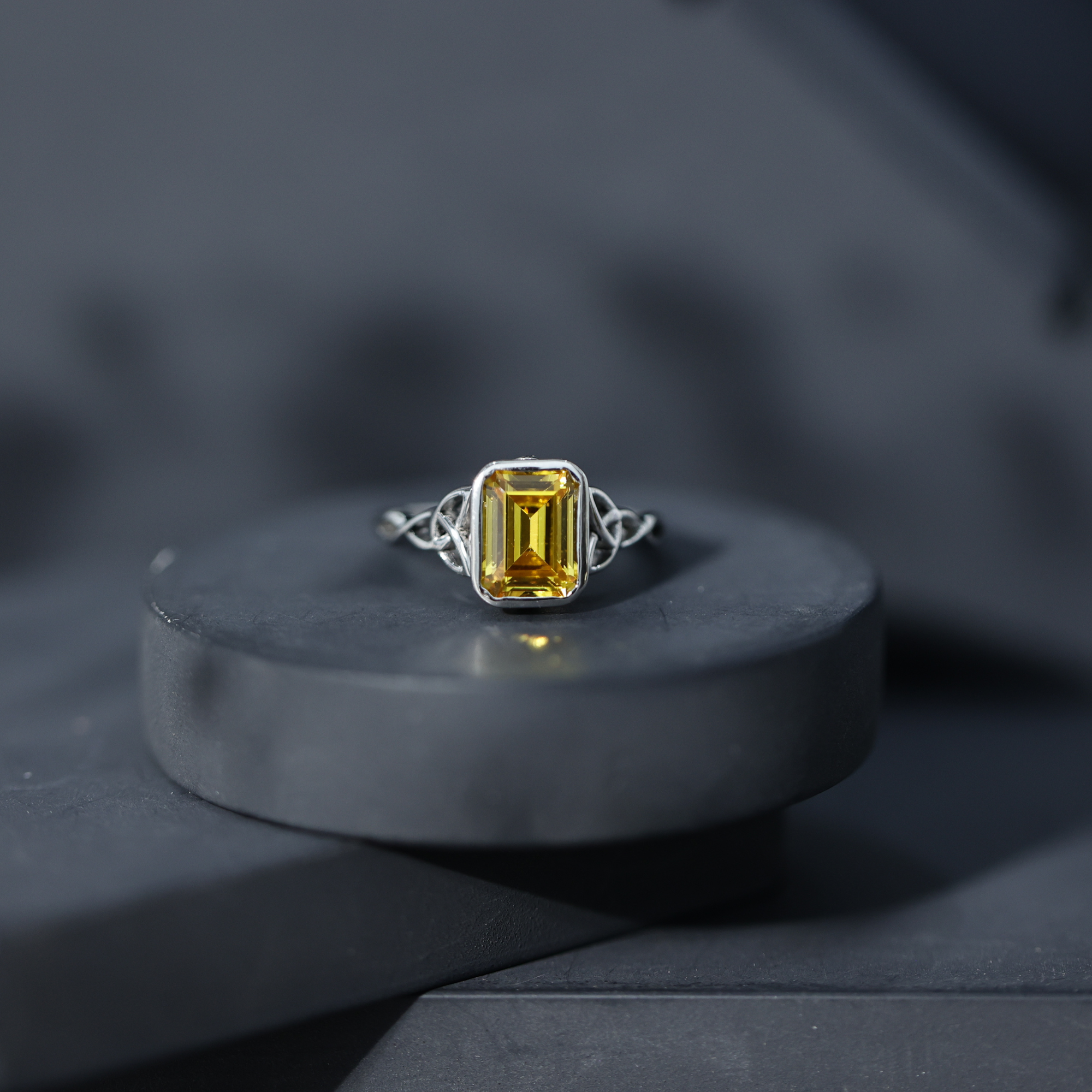 thumbnail video image 2 of Rosec Jewels Created Yellow Sapphire Solitaire Ring with Diamond, Celtic Knot Ring (6X8 mm), 925 Sterling Silver, US 4.00, 2 of 9