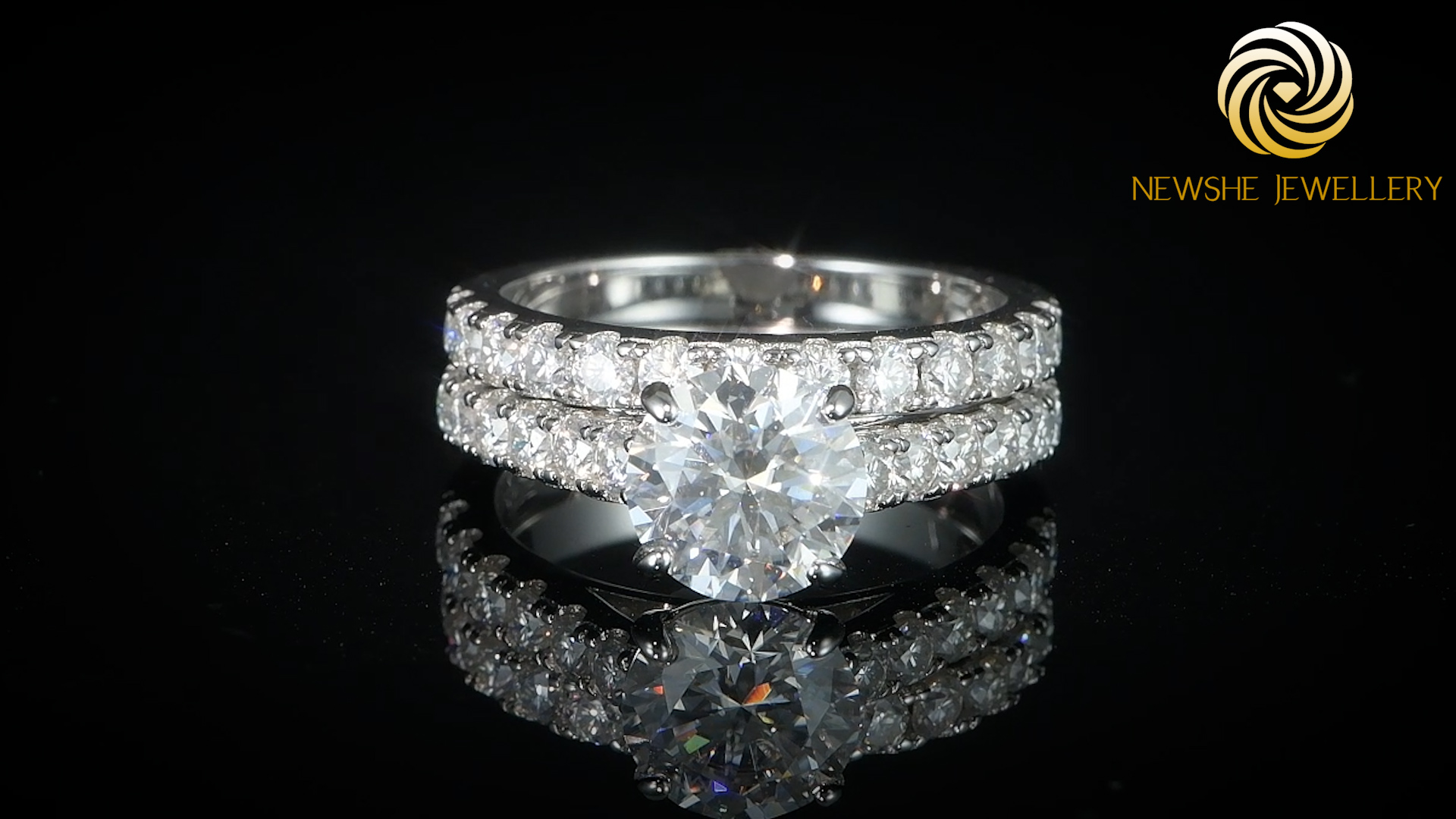 thumbnail video image 2 of Newshe Jewellery 2ct Moissanite Wedding Ring Set Engagement Rings for Women 925 Sterling Sliver Round Cut Size 9, 2 of 9