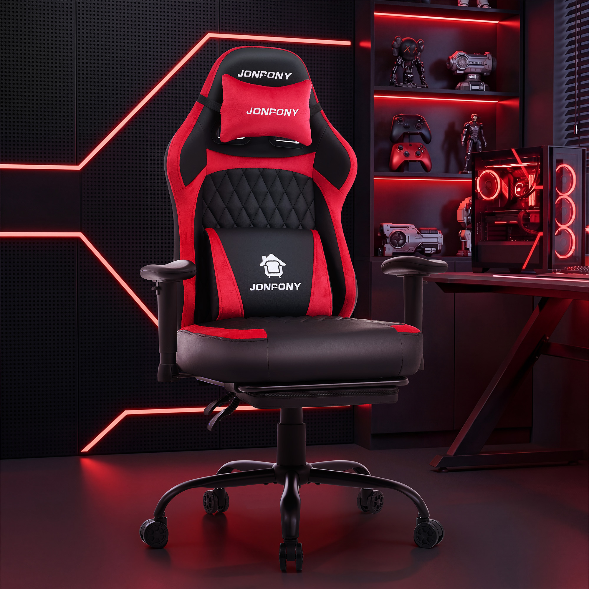 thumbnail video image 2 of JONPONY Big and Tall 500LBS Ergonomic Gaming Chair, High Back Office Chair with Wide Wingless Seat and Thick Cushion, Comfortable Leather  Computer Chair Support Long Sitting,2D Armrests,Red, 2 of 9