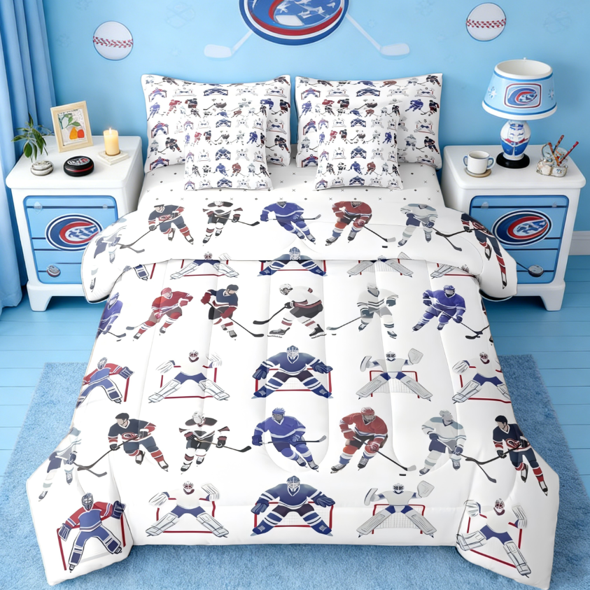 thumbnail video image 2 of Manfei Ice Hockey 7pcs Bedding Comforter Set For Boys Youth Hockey Player,Sports Game Winter Sports Queen Bedding Sets Reversible, 2 of 9