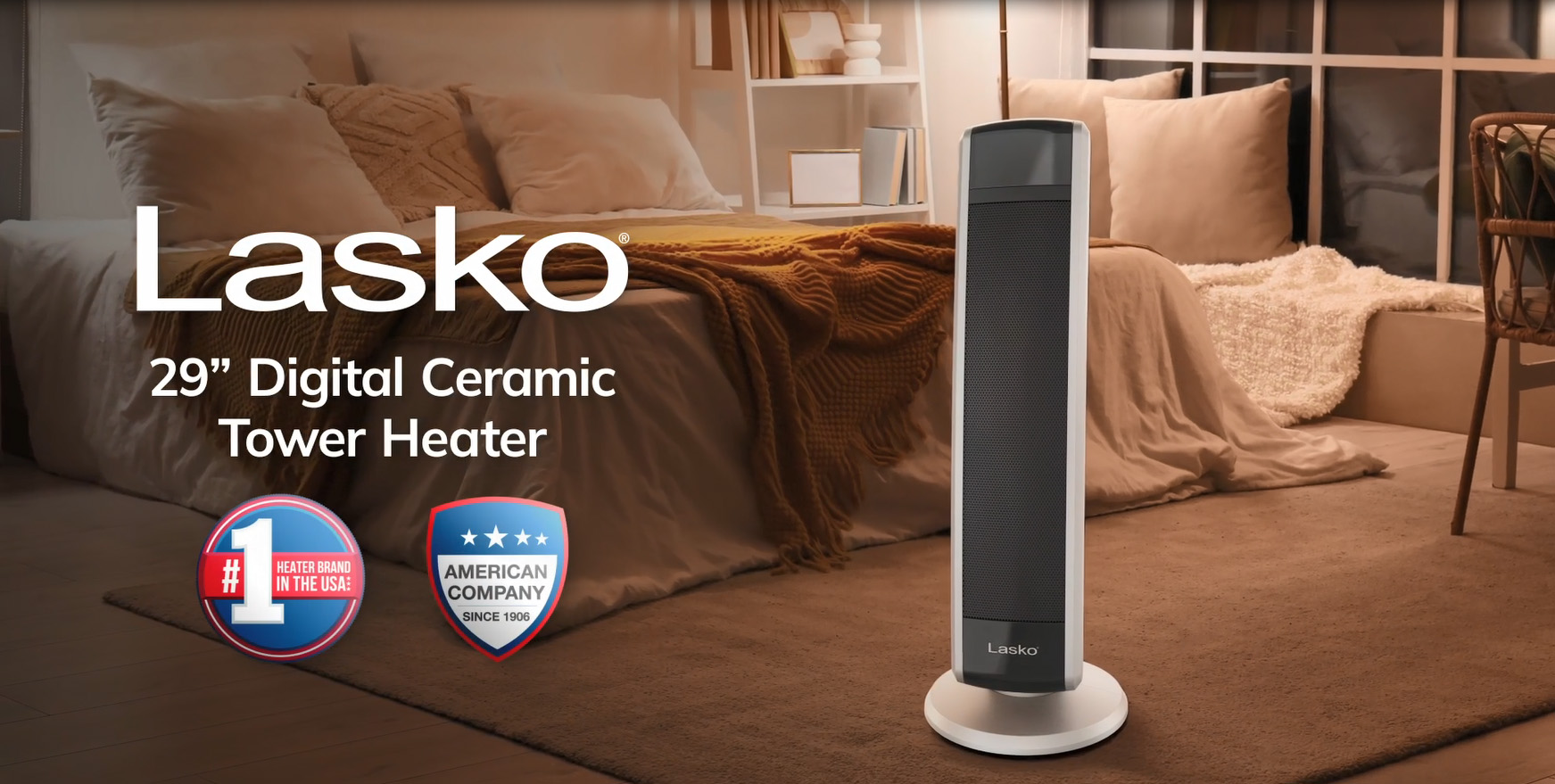 Lasko 5586 Digital Ceramic Tower Heater, 1500W with Remote Control