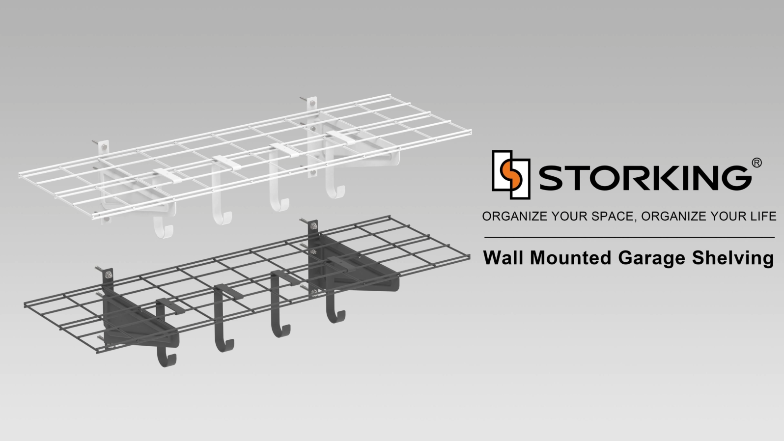 thumbnail video image 2 of STORKING 2-Pack 2x4ft Garage Wall Shelving, 24"x48" Shelf Storage Rack Floating Shelves Wall Mounted, Heavy Duty Storage Shelves, 800lbs Load Capacity, with 8 Hooks for Garage Organization, White, 2 of 10