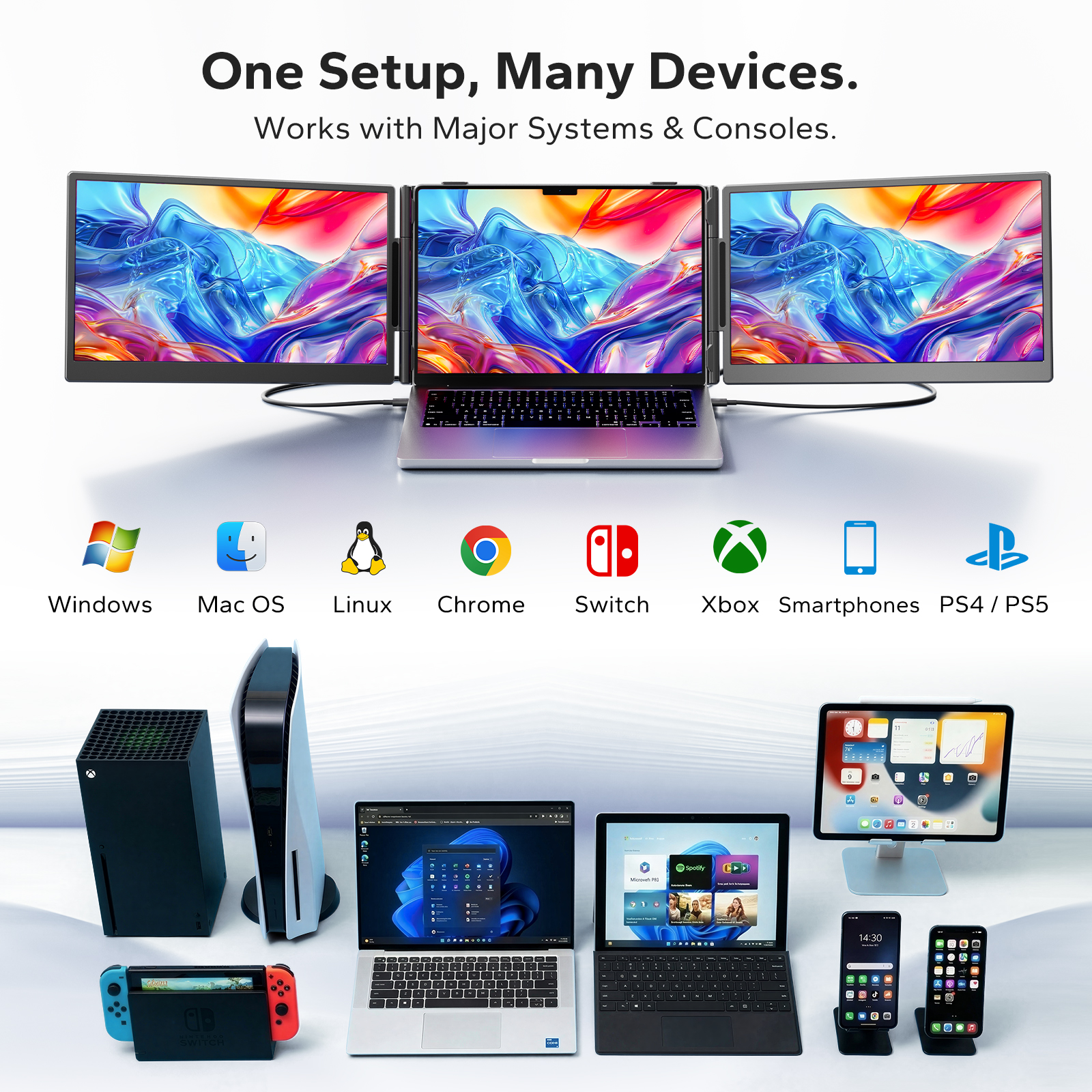 thumbnail video image 2 of Laptop Screen Extender Dual Monitor, 14" FHD 1080P IPS Portable Monitor for Laptop, Triple Screen Setup, USB-C & HDMI Compatible, Plug & Play, Fits 13"-17.3" Laptops, Travel Laptop Monitor Extender, 2 of 9