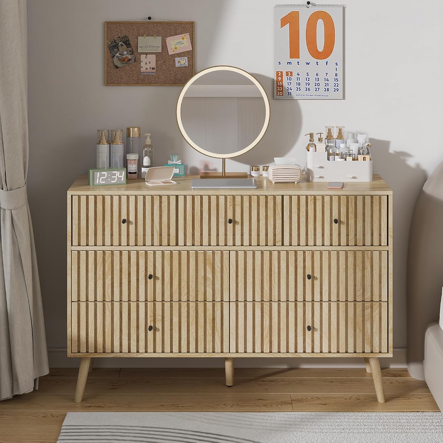 thumbnail video image 2 of 7 Drawer Dresser for Bedroom, Wood Chest of Drawers, Modern Storage Cabinet for Living Room, Wood Color, 2 of 7