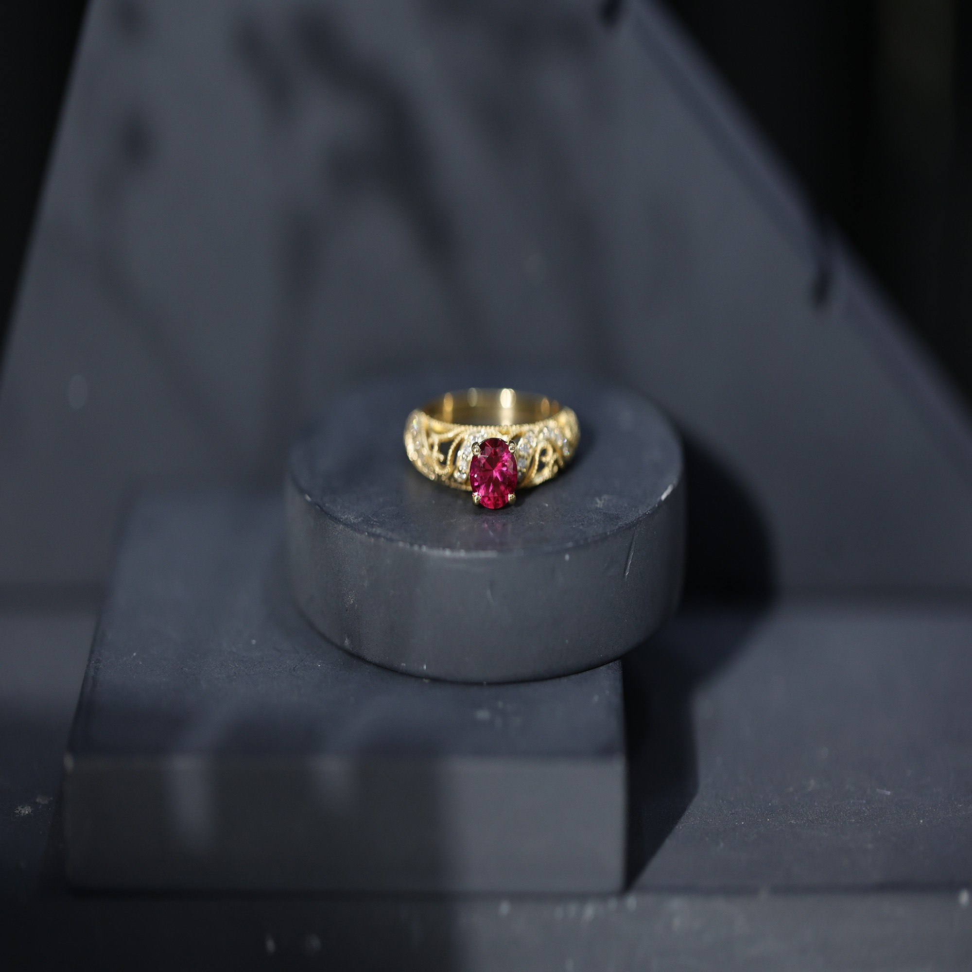 thumbnail video image 2 of Rosec Jewels Created Ruby Vintage Inspired Ring with Diamond for Women (AAAA Grade), 18K White Gold, US 3.50, 2 of 9