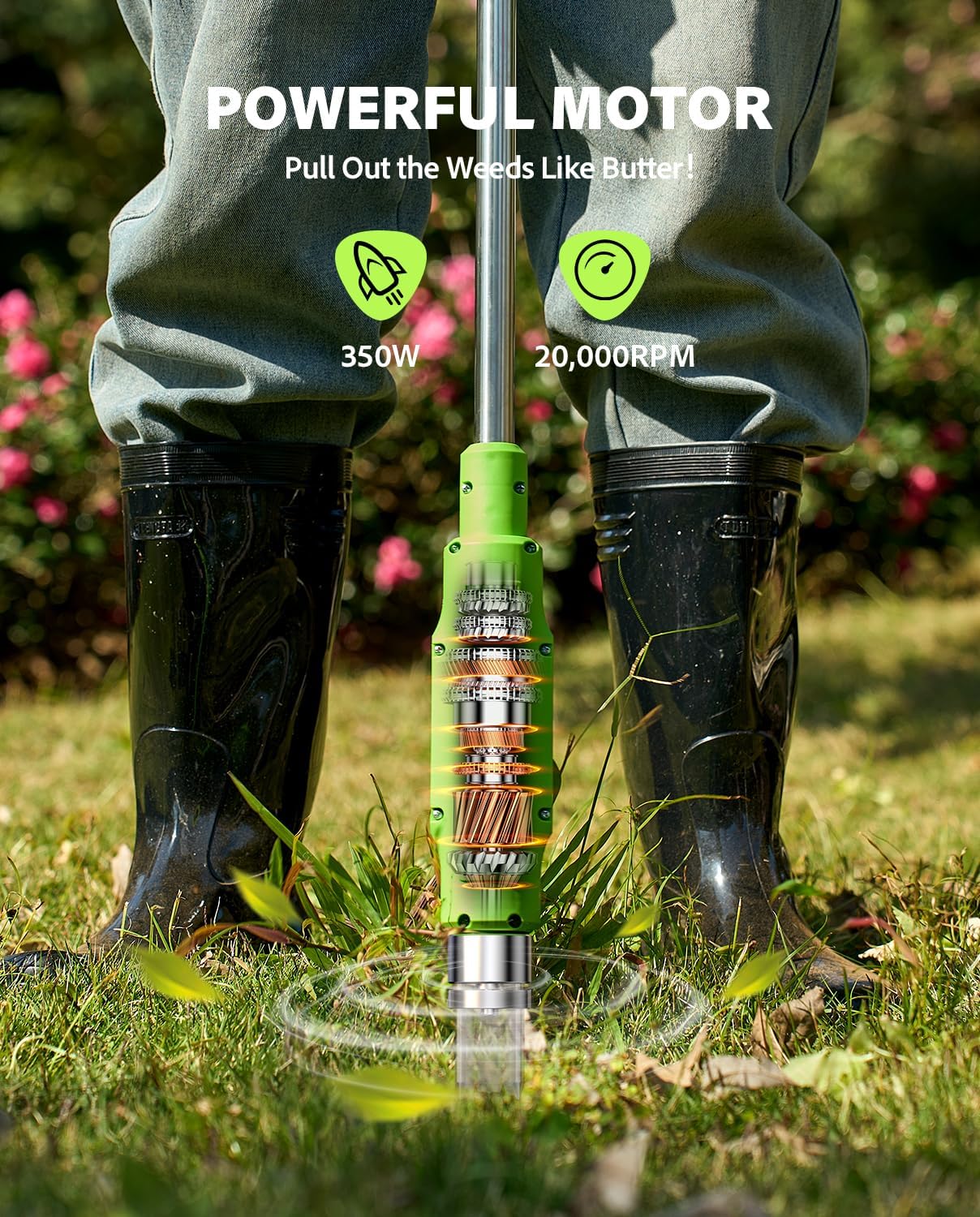 thumbnail video image 2 of TaskStar Electric Weed Puller Tool, No Bending Weed Remove Tool, Stand Up Weed Puller Tool 2x2000mAh Battery Weeds Wacker,Stand-Up Remover Picker Grabber Popper, 2 of 11